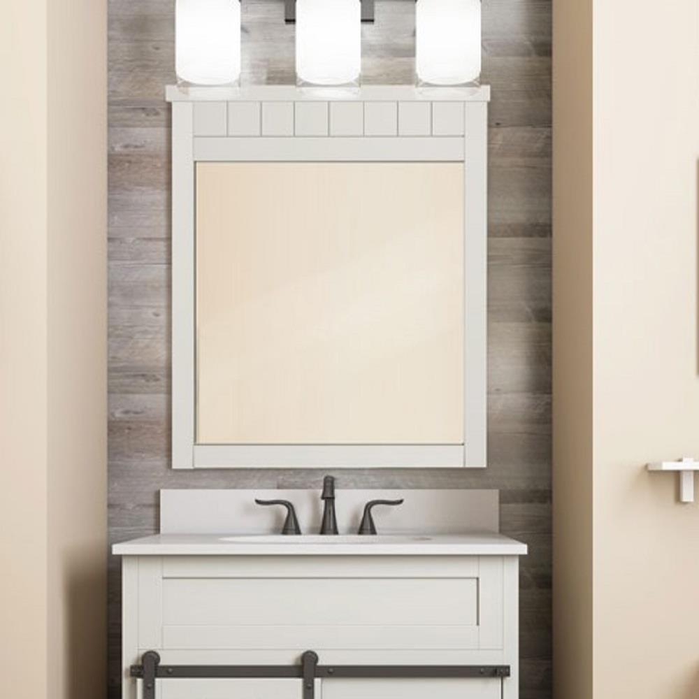 Style Selections Morriston 26-in x 28-in Brown Framed Bathroom Vanity Mirror  in the Bathroom Mirrors department at