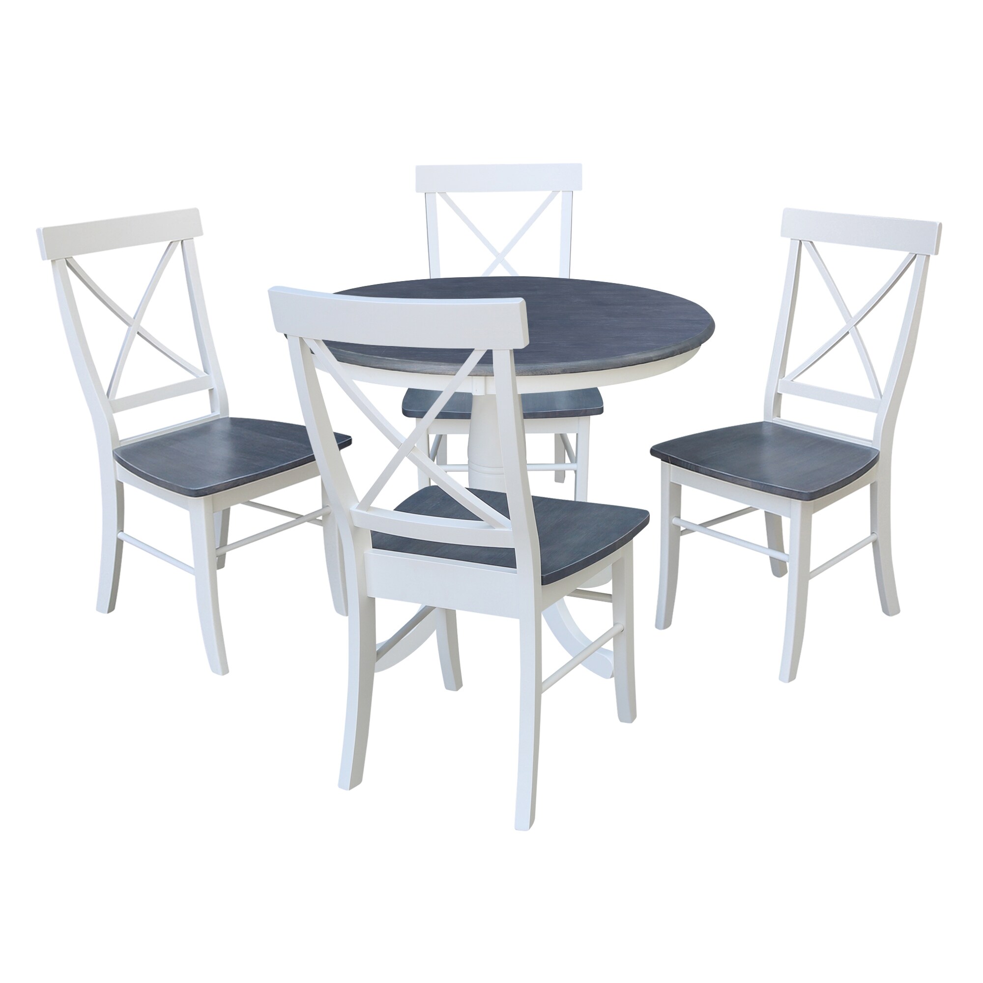 International Concepts K05-36RT-C613-4 White/Heather Gray Traditional Dining Room Set with Round Table ( Seats 4 )