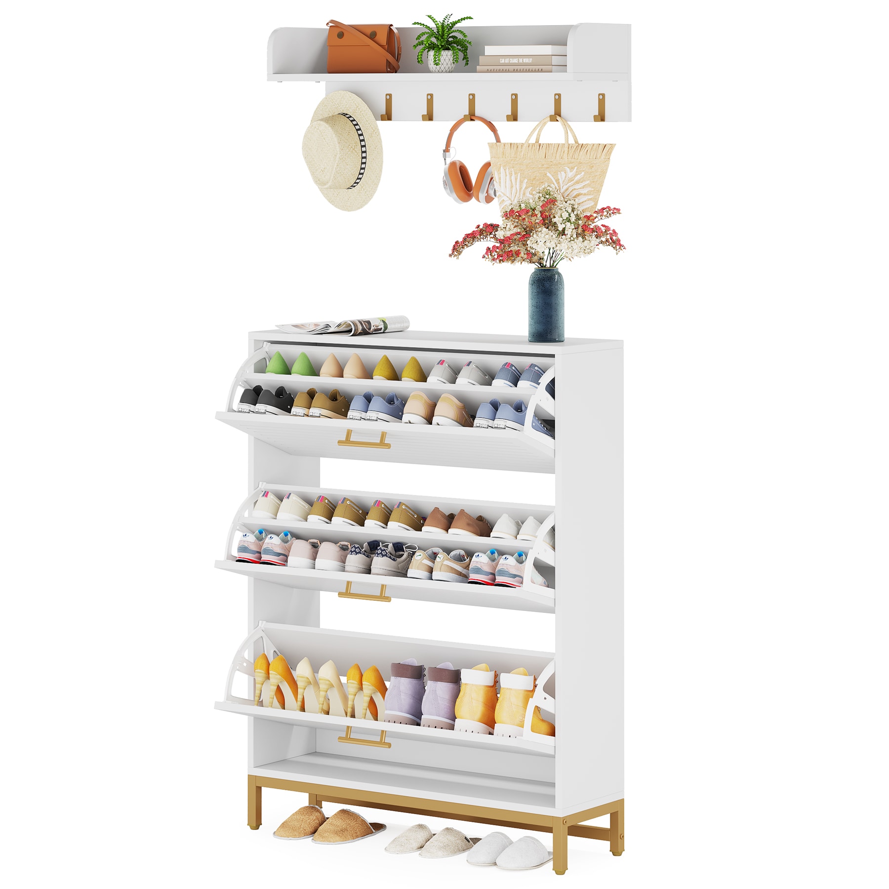 Tribesigns HOGA-XK00208 47.24-in H 4 Tier 18 pair White MDF Shoe cabinet