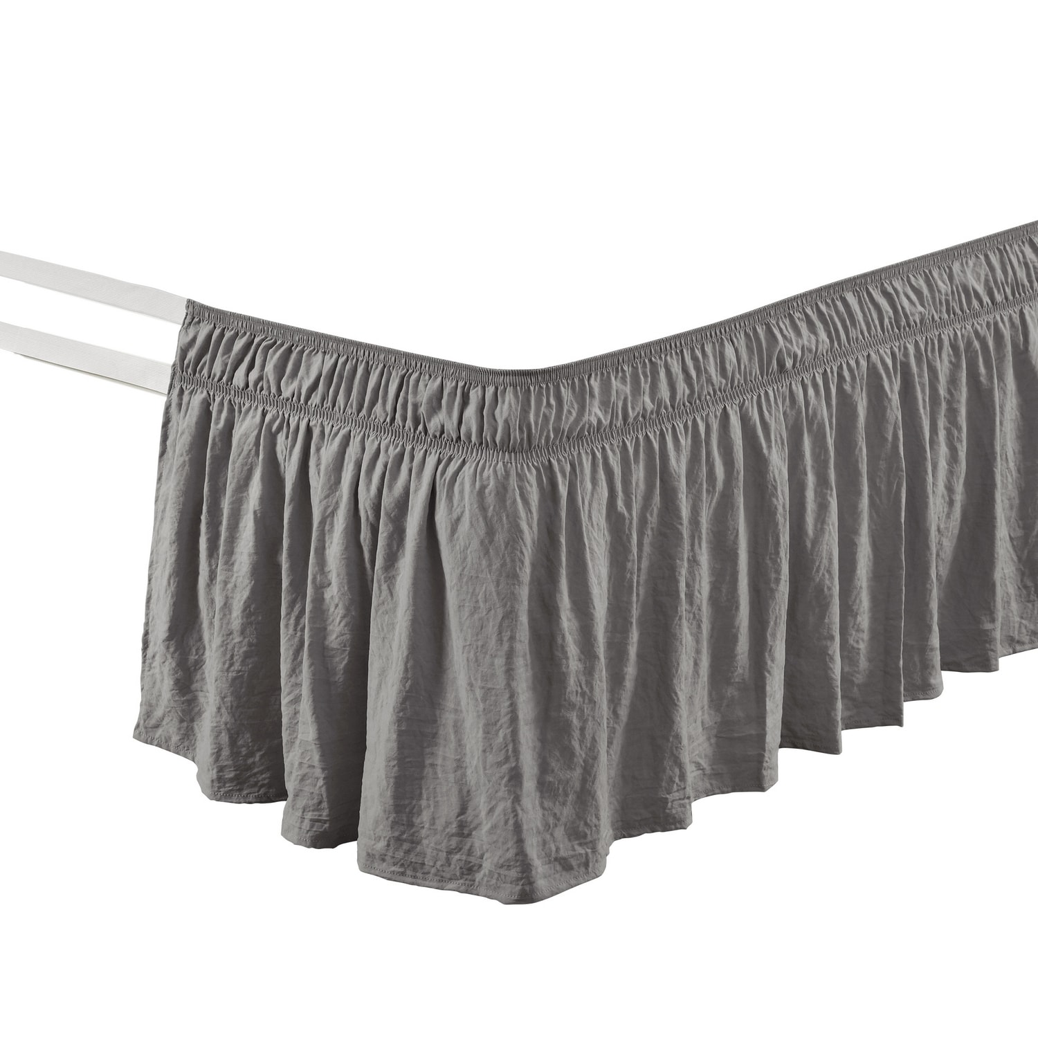 Dark Gray Ruched Ruffle Elastic Easy Wrap Around Queen/King/Cal King Bed Skirt