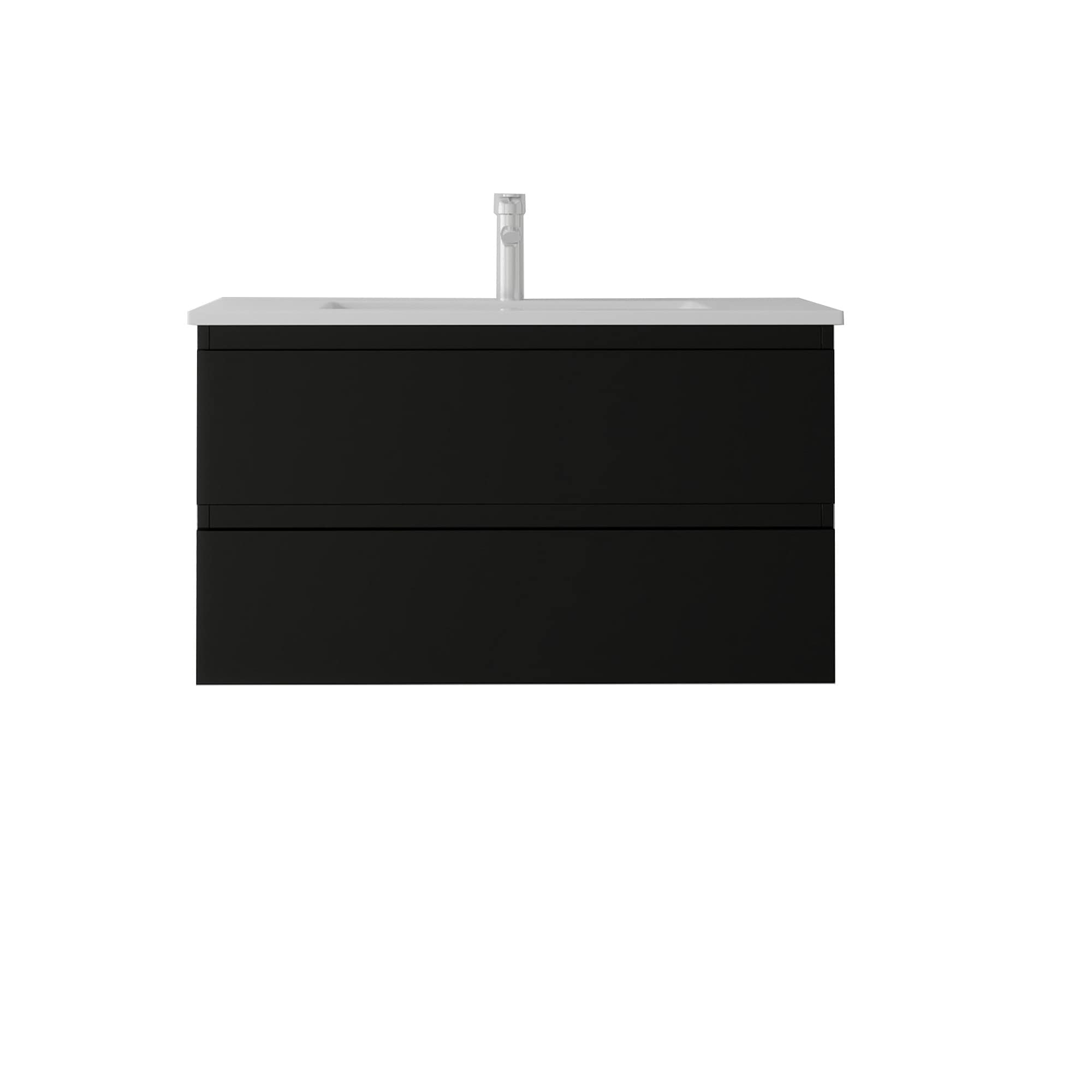 Wooakway 36-in Black Floating Bathroom Vanity with Ceramic Sink Wall-Mounted Plywood Cabinet Soft-Close Drawers Overflow Opening Spacious Storage