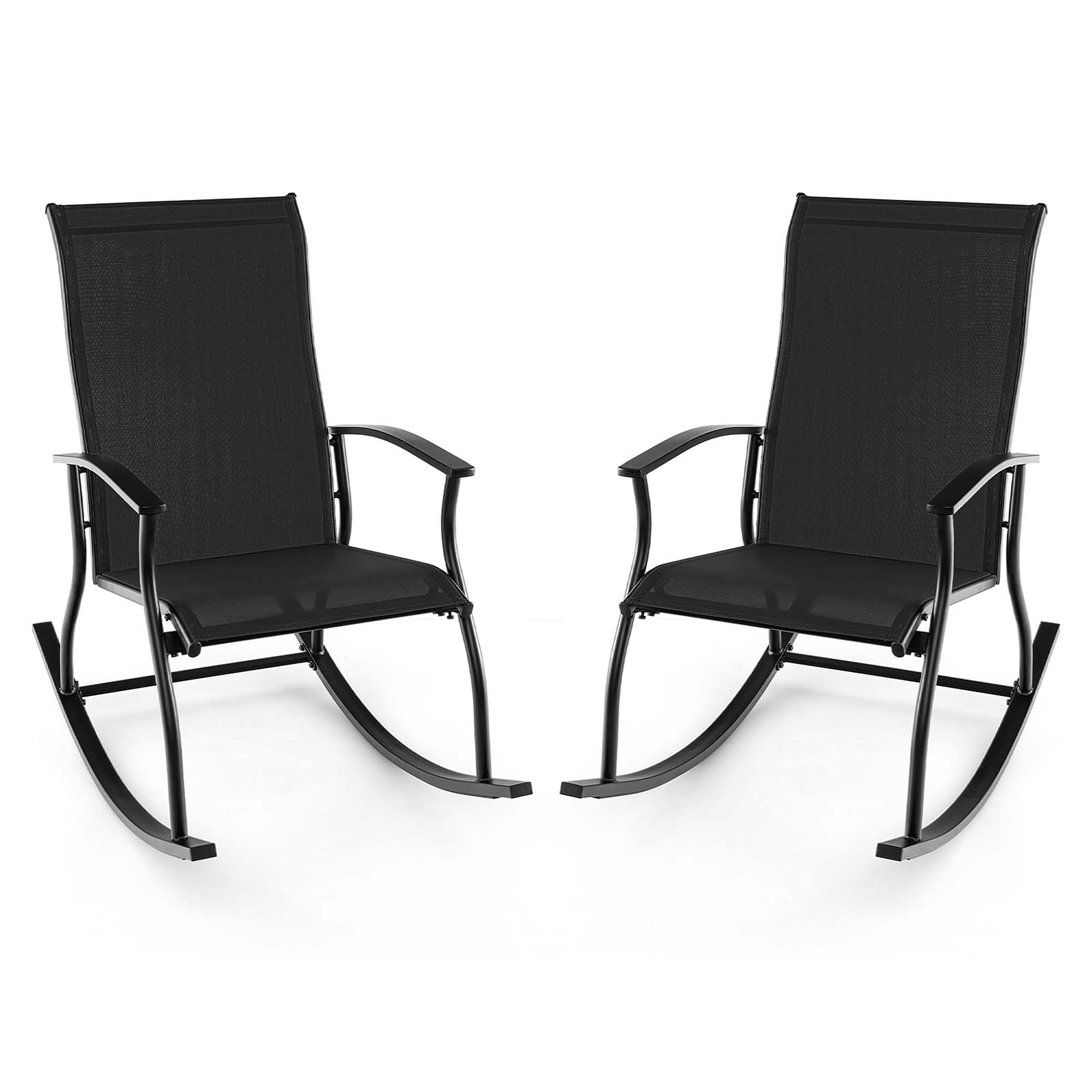 Costway HCST05778 Set of 2 Black Metal Frame Rocking Chair with Black Mesh Seat