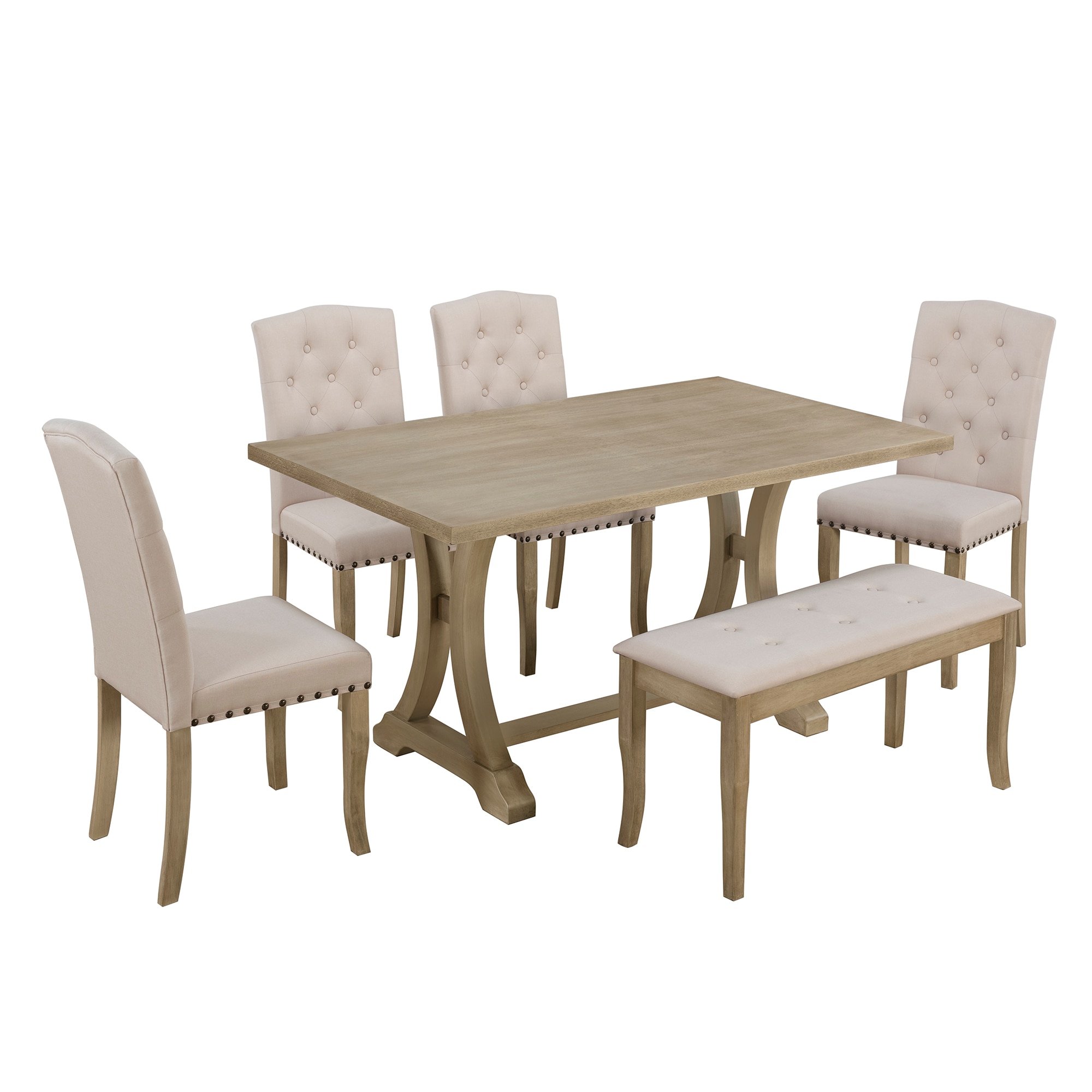 Siavonce XH87AAD Natural Wood Wash Contemporary/Modern Dining Room Set with Rectangular Table ( Seats 6 )