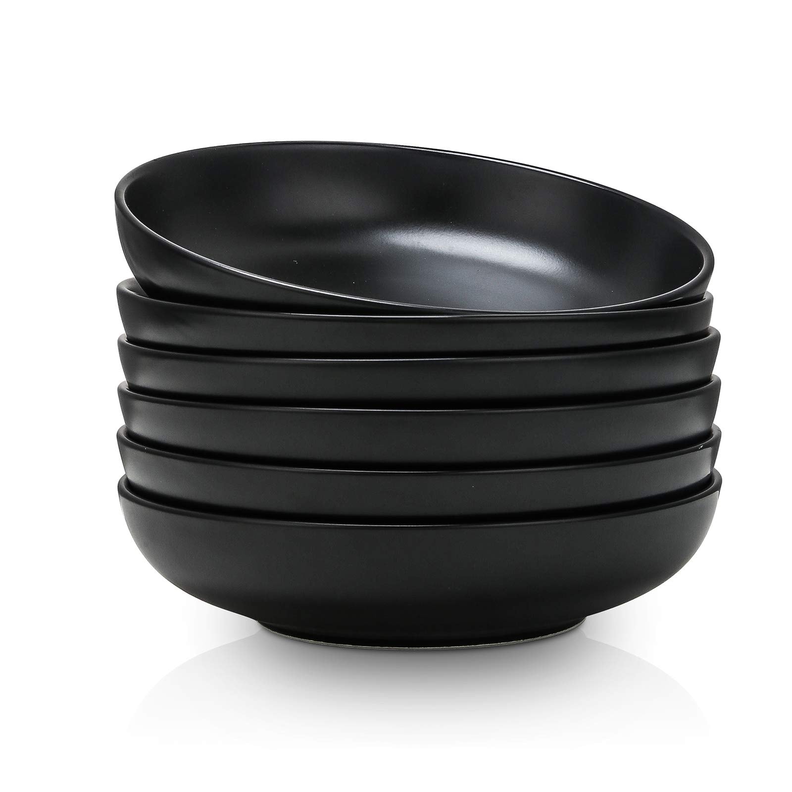 Aoibox  26 fl oz Black Porcelain Wide Shallow Pasta Salad Soup Serving Bowls Oven Dishwasher Safe Set of 6