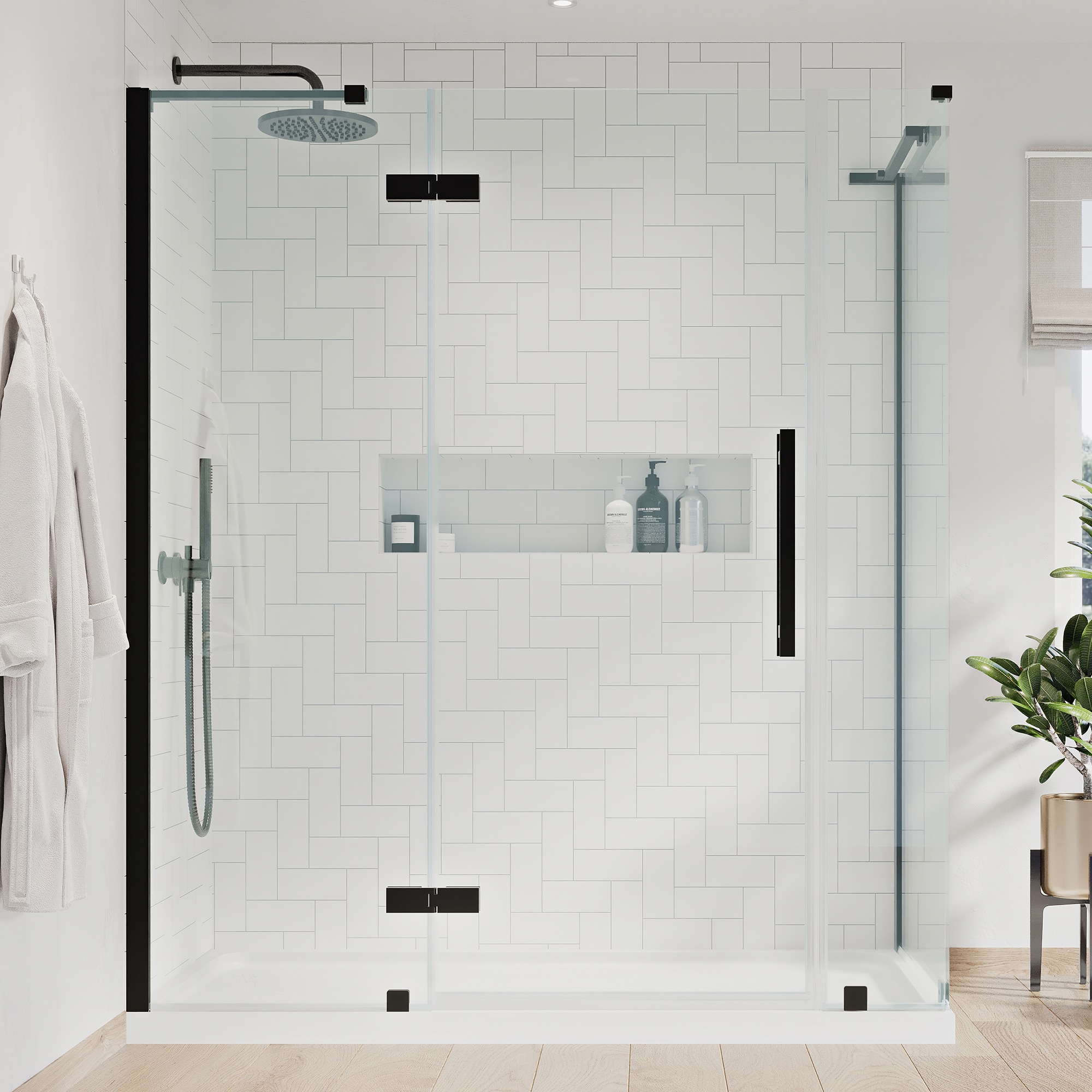 Delta Industrial 36 in. L x 36 in. W x 76 in. H Corner Shower Kit with Pivot Frameless Shower Door and Shower Pan, Stainless