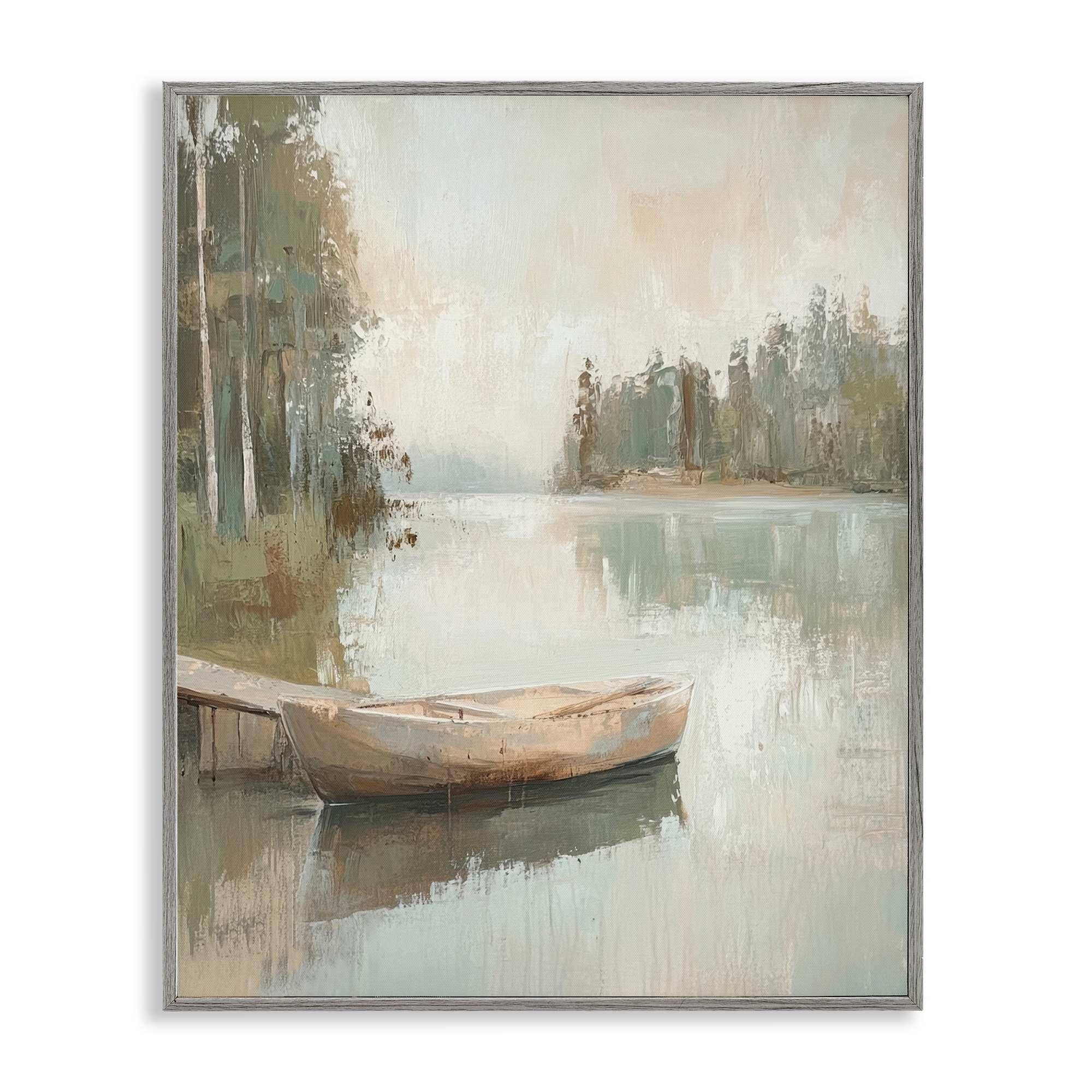 Stupell Industries BT-835-GFF-24X30 Canoe at Quiet Dock Gray Framed Giclee Art By Petal Prints Design 24 x 30