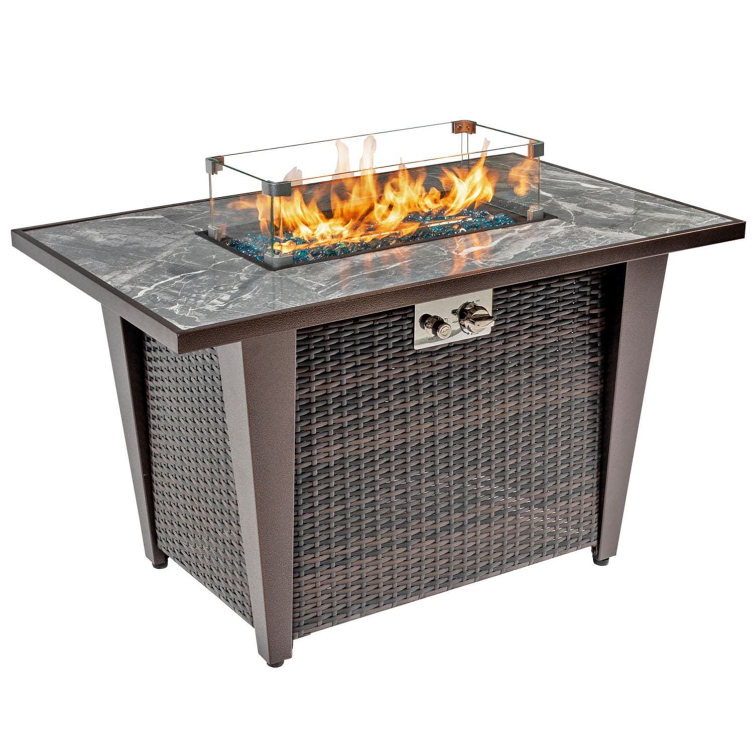 Bybafun YA6400049 42-in W Brown Wicker Rectangle Liquid propane Fire pit table