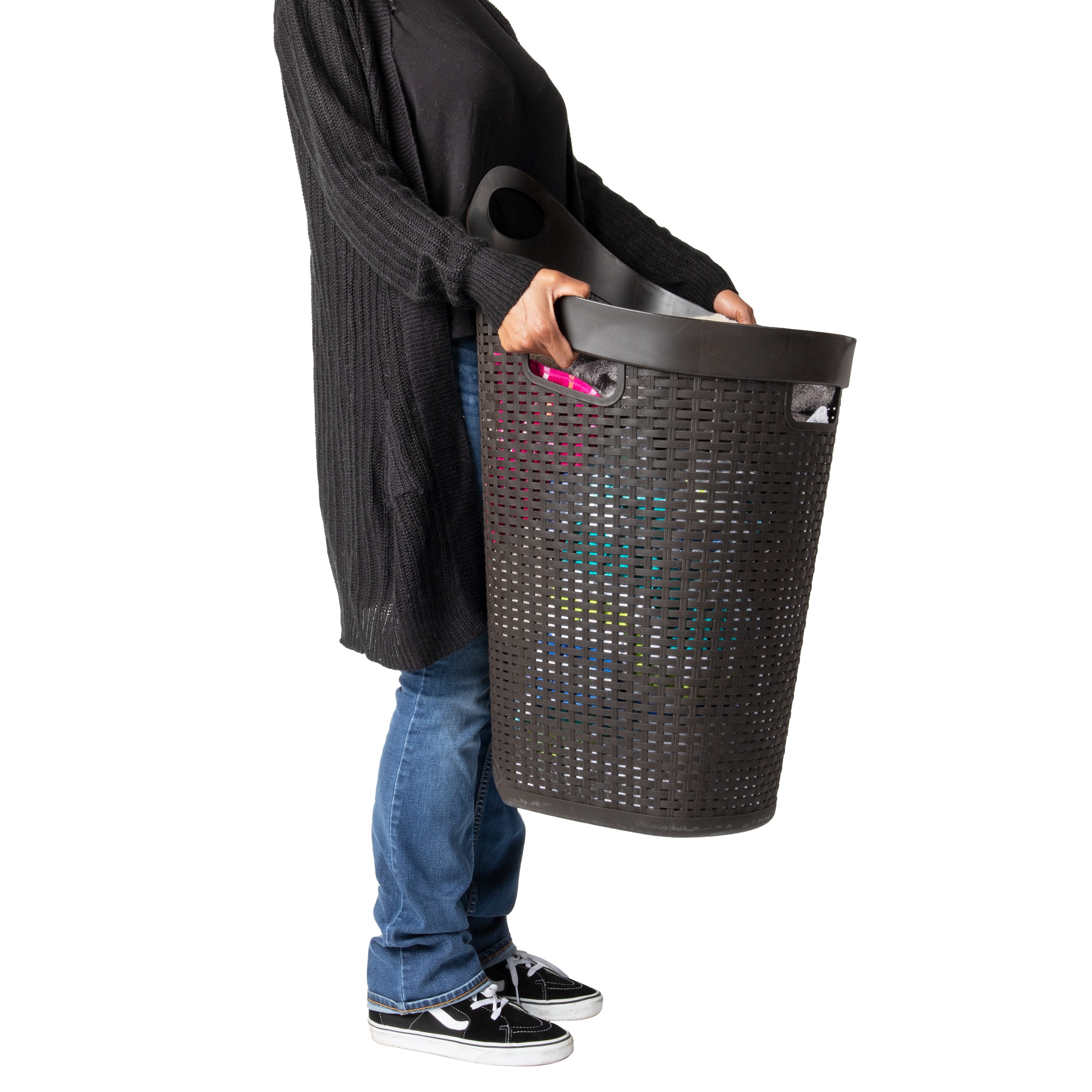 Brown Wicker Rolling Laundry Hamper with Lid and Wheels