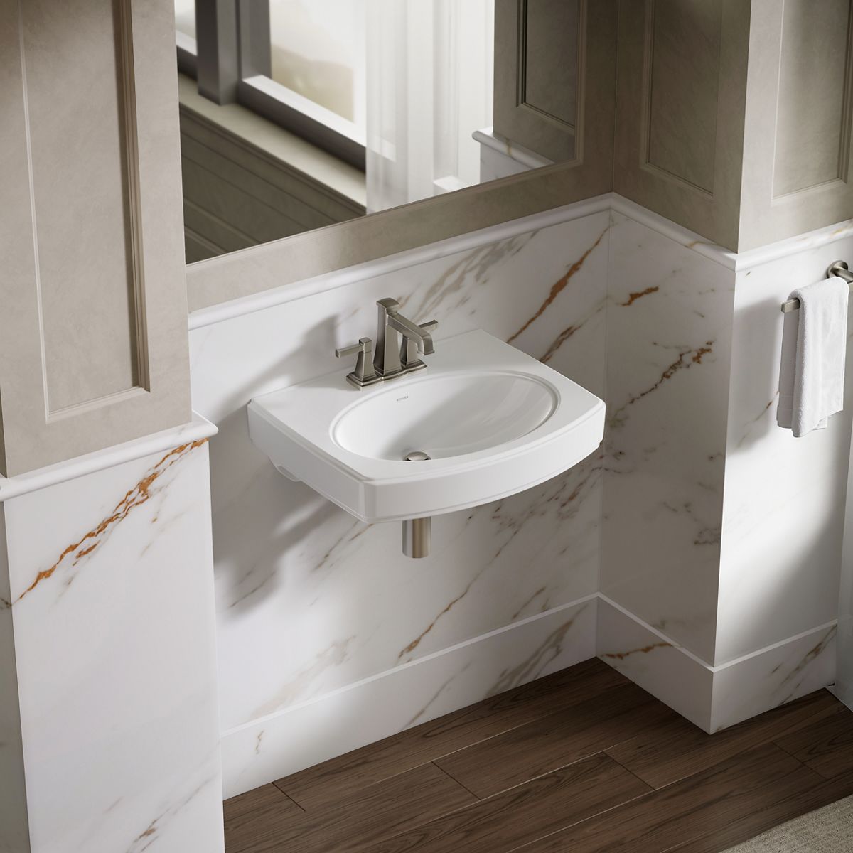 KOHLER 2028-4-0 Pinoir Vitreous China 18-in Wall-mount Rectangular Traditional White Bathroom Sink