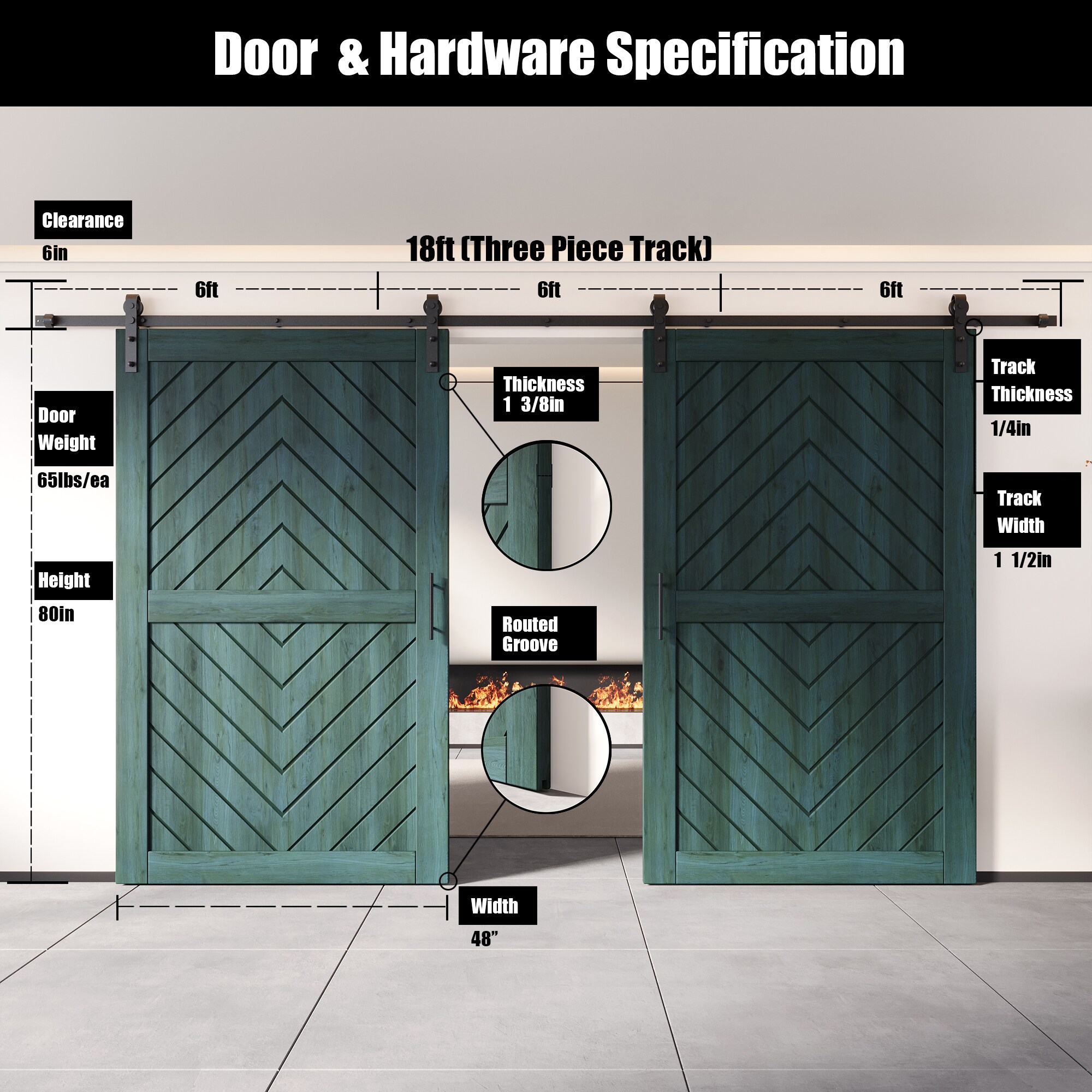 HOMACER YT2H216C-JT2-4880-RP Barn-Doors - View #2