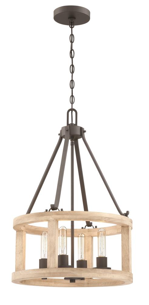 Craftmade 44094-CIDO Astoria 4-Light Cast Iron/Distressed Oak Transitional Drum Hanging Pendant Light