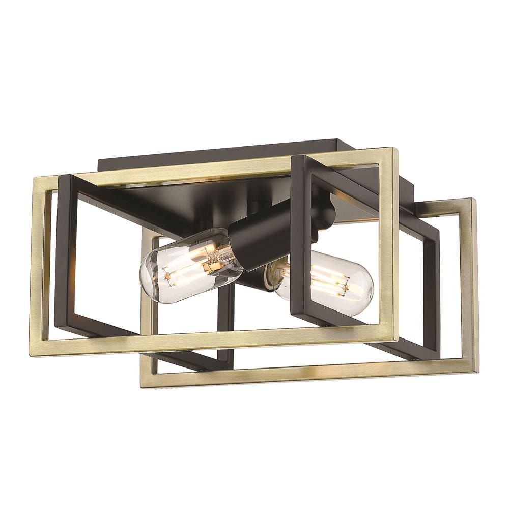 Golden Lighting 6070-FM BLK-AB Tribeca 2 -Light 11.5-in Gloss Black Flush Mount Light
