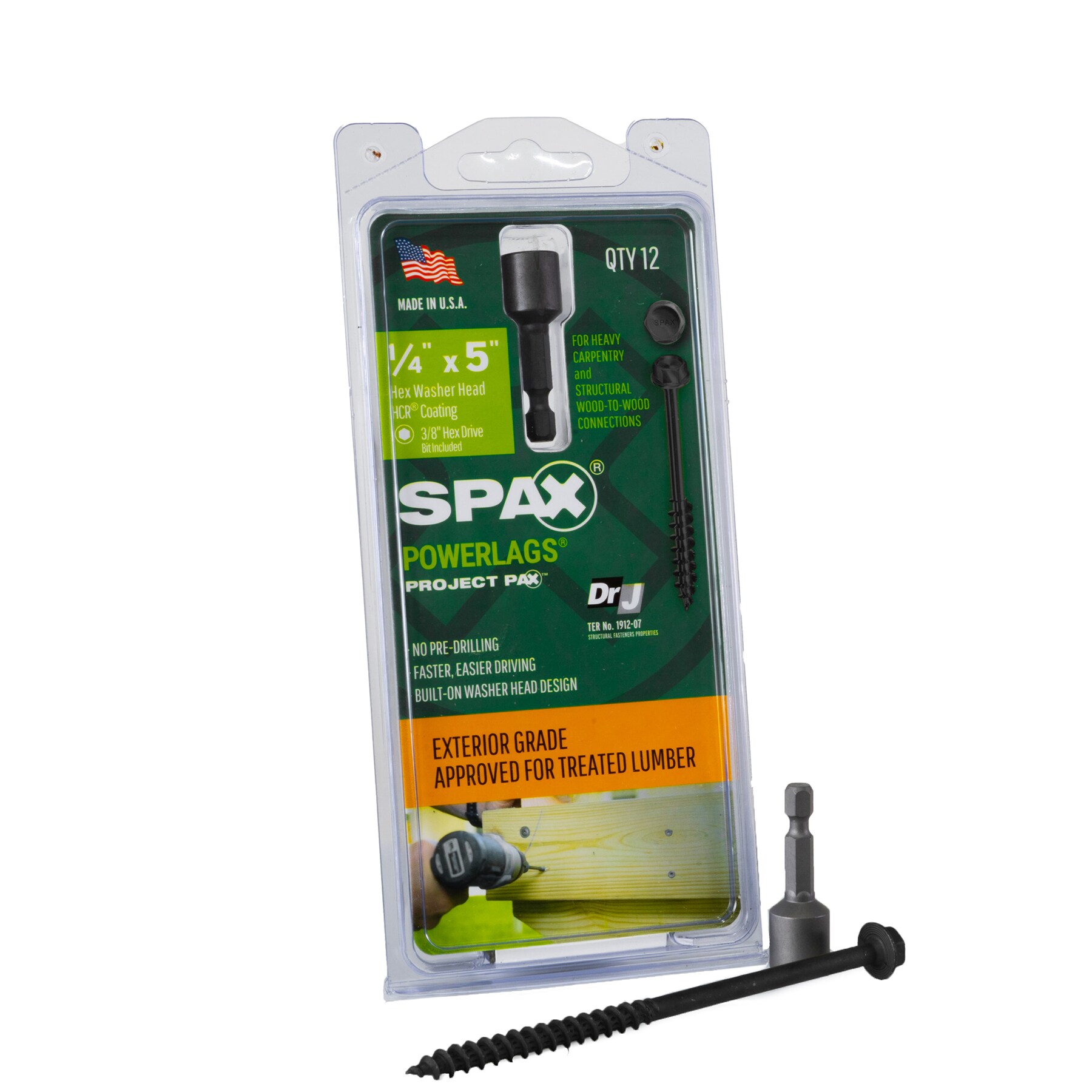 SPAX 45718207012743 1/4-in x 5-in Black Coated Hex -Head Exterior Structural wood screws 12 -Pack