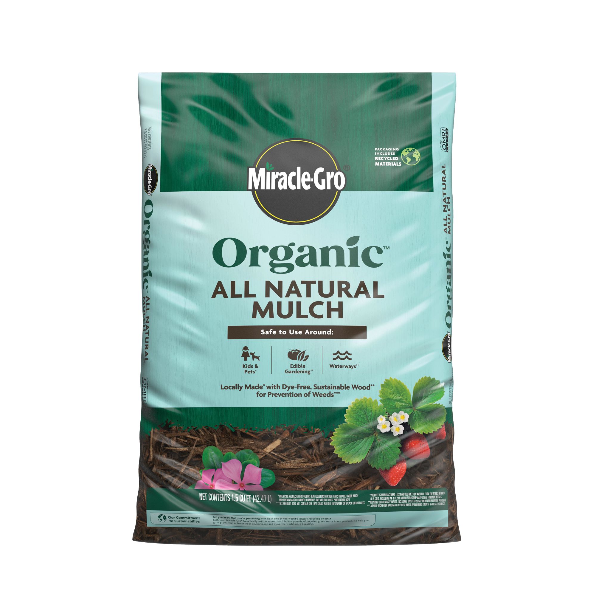 Miracle-Gro 8855943 Organic All Natural 1.5-cu ft Dye Free Mulch