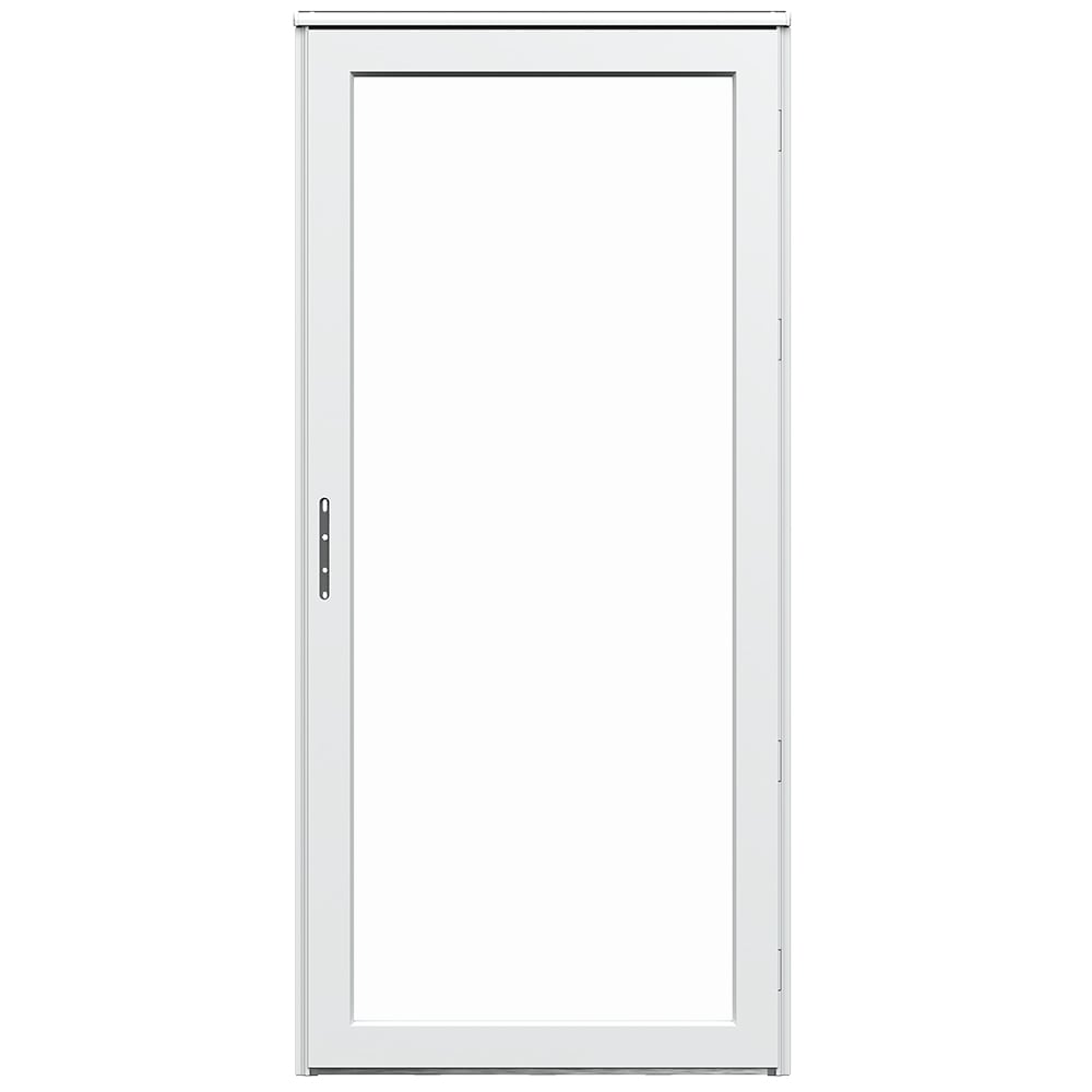 Platinum Secure Glass 32-in x 81-in White Linen Full-view Aluminum Storm Door Left-Hand Outswing | - LARSON 44904361R