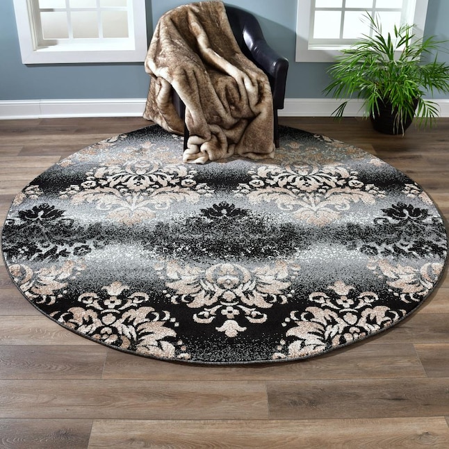Mda Rugs Lisbon 8 X Black Gold Round, Black And Gold Round Area Rugs