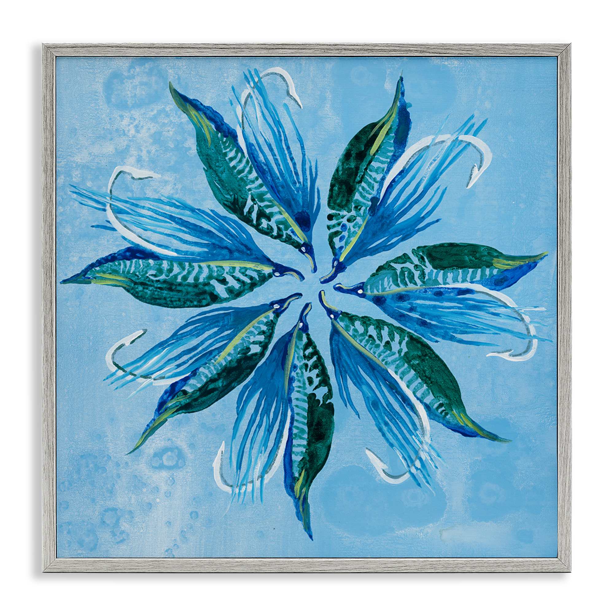 Stupell Industries BS-627-GFF-12X12 Blue Flower Shape Design Gray Framed Giclee Art By Liz Jardine 12 x 12