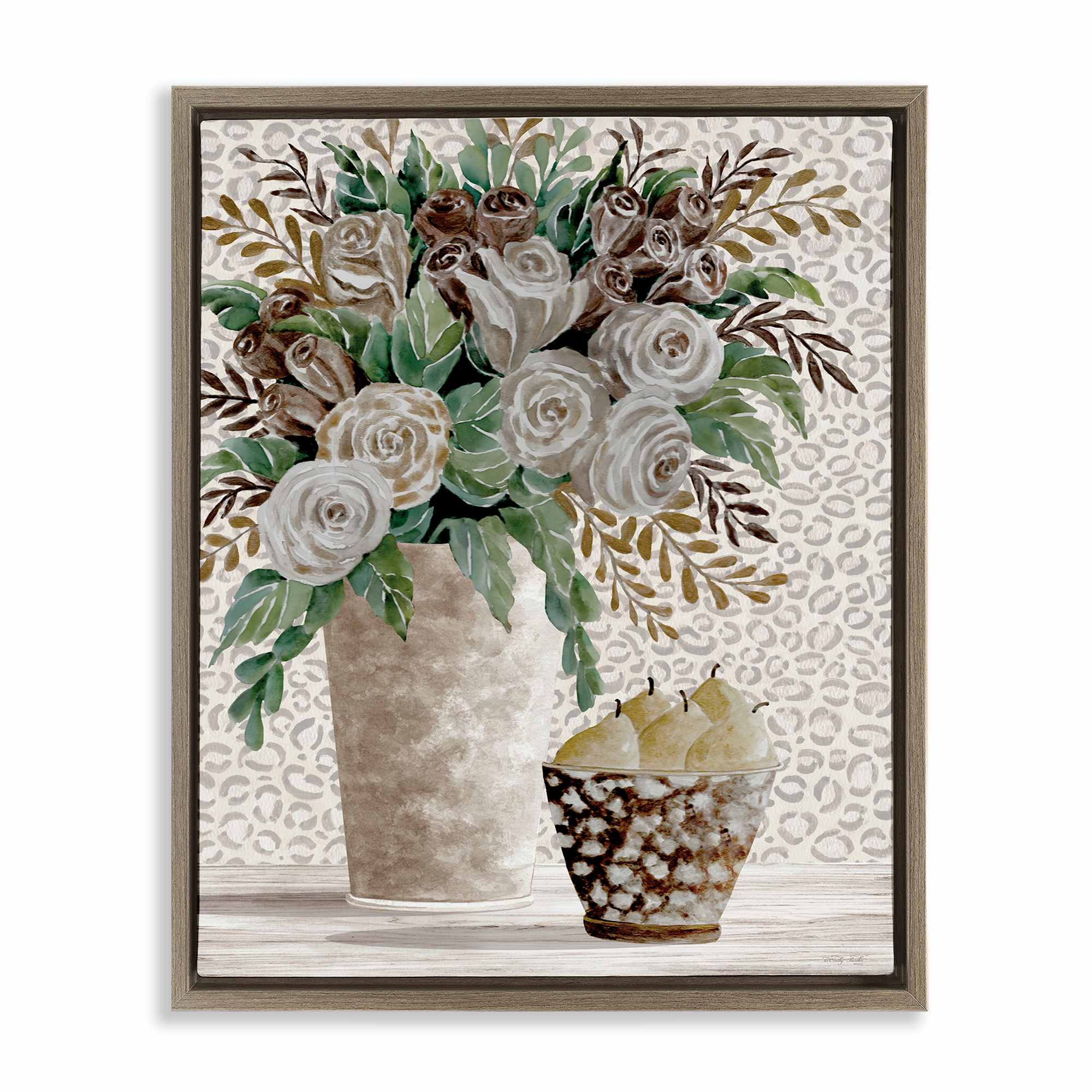 Stupell Industries BS-702-FFE-24X30 Bouquet on Leopard Pattern Brown Framed Floater Canvas Wall Art By Cindy Jacobs 25 x 31