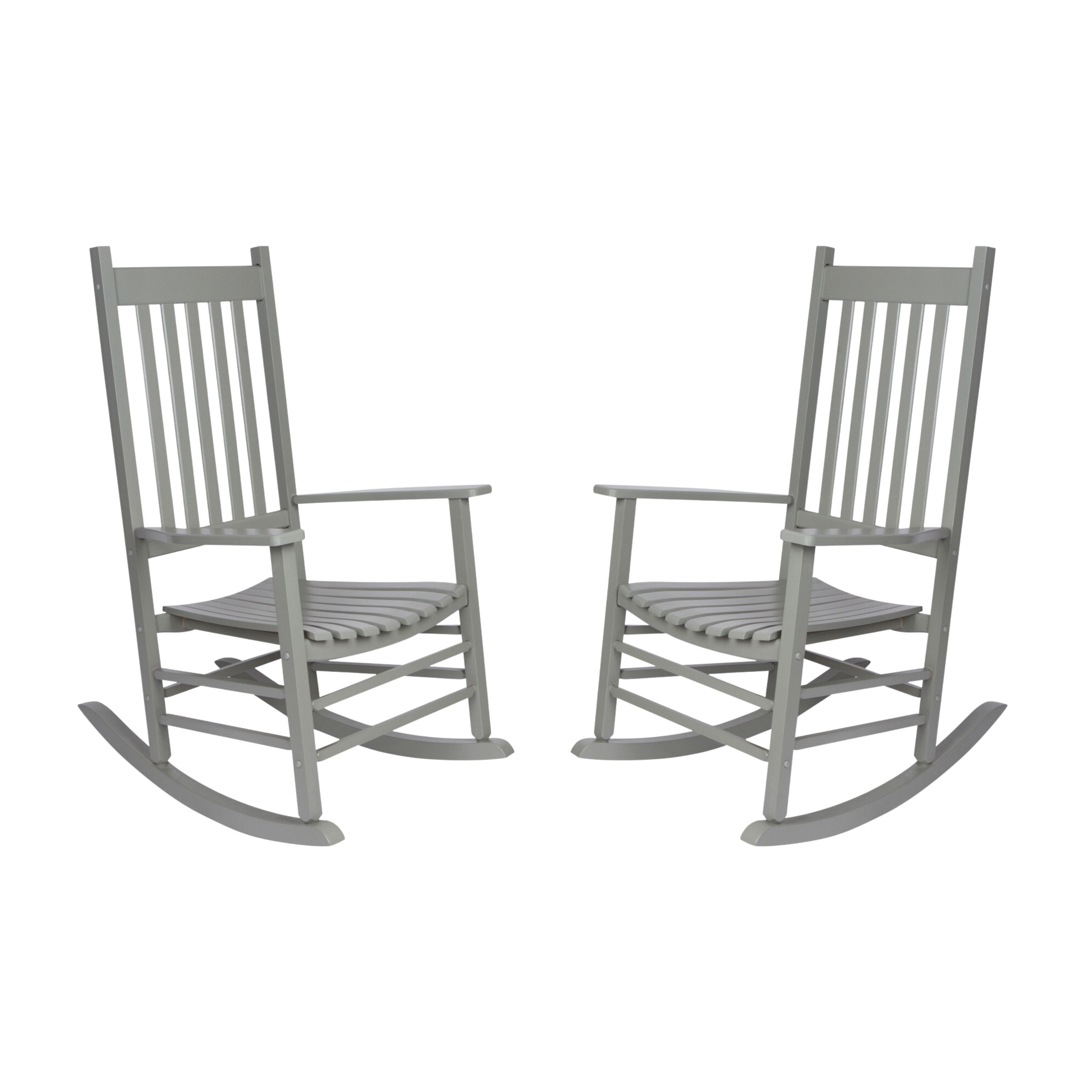 Shine Company KT4332SG-2 Set of 2 Gray Wood Frame Rocking Chair with Slat Seat