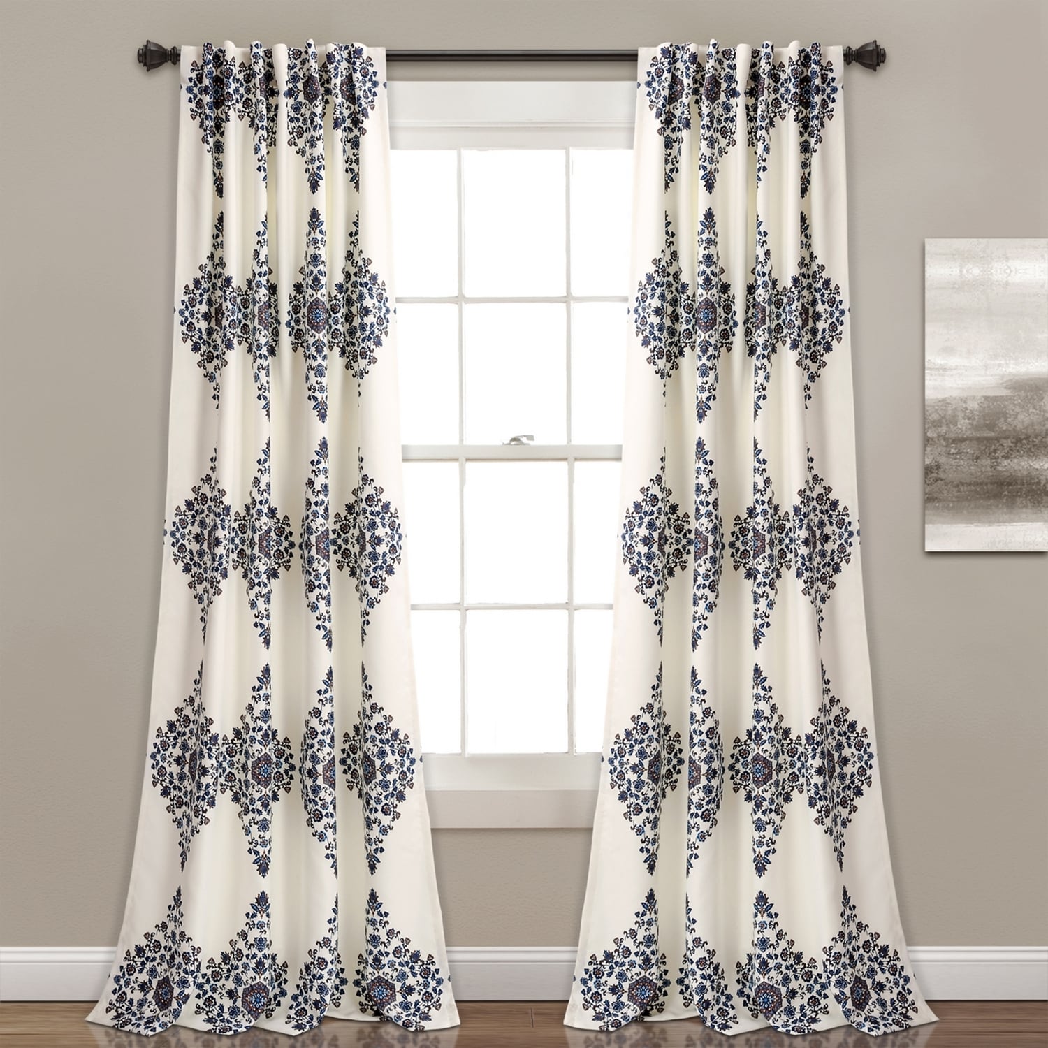 Lush Decor 16T001643 84-Inches Cream Floral Light filtering Back tab Curtain panel pair