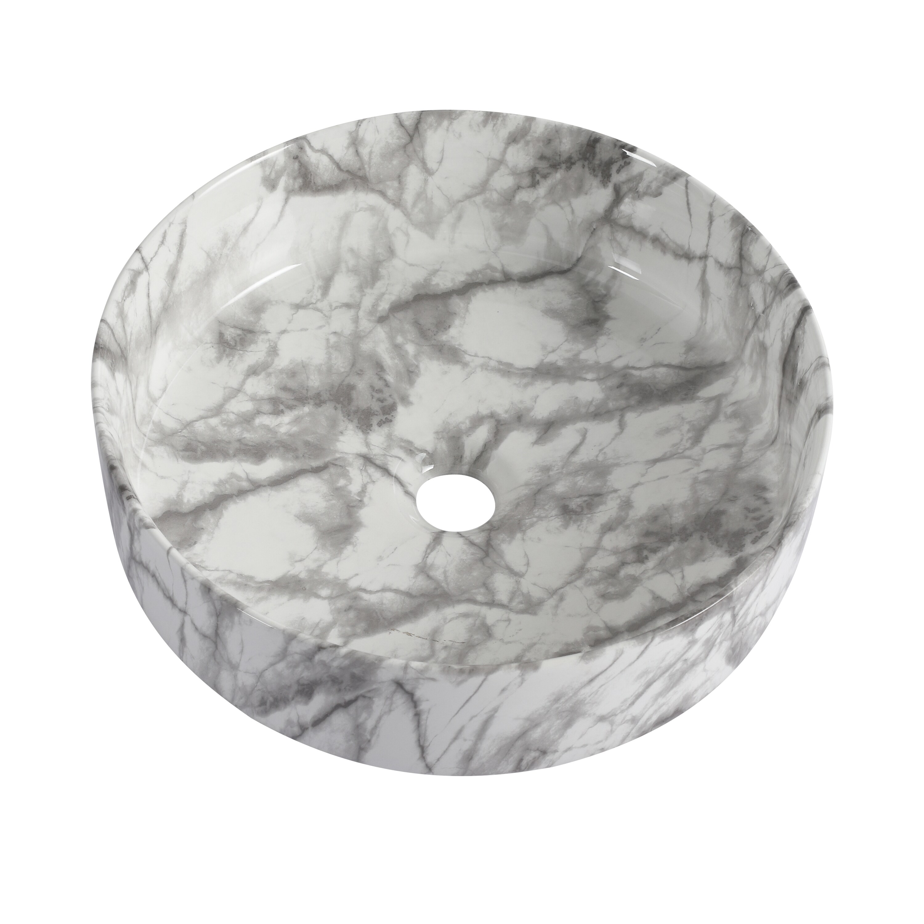 Tatayosi JL-9P346773 Ceramic Round Above Counter Bathroom Sink Art Basin White Background With Grey Patterns