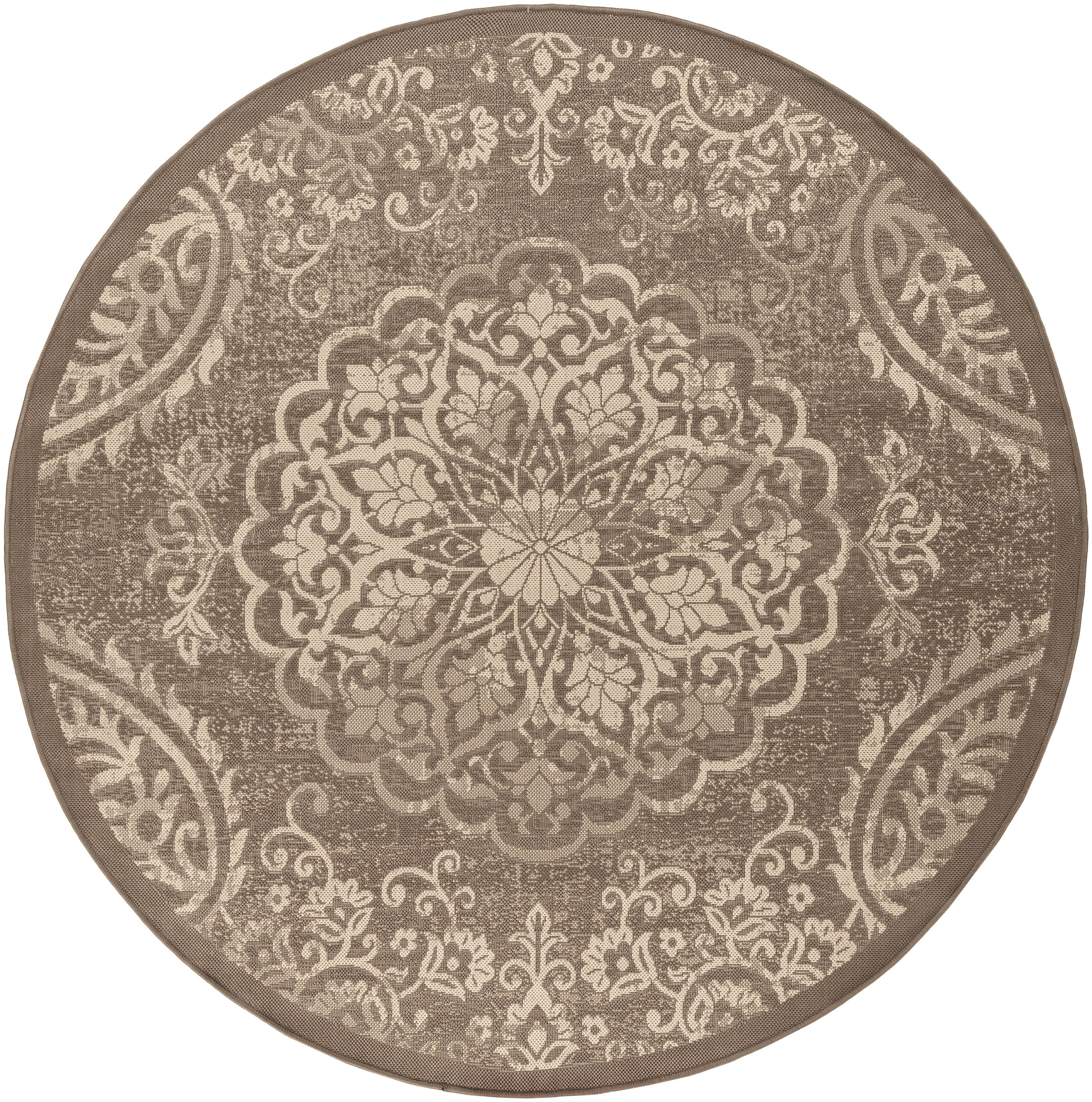 Surya EAG2362-53RD Eagean 5 x 5 (ft) Flatweave Polypropylene Dark Brown Round Indoor/Outdoor Medallion Oriental Area rug