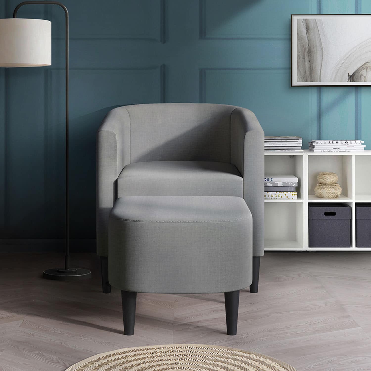 CasePiece C130AC-LGY-LN Midcentury Light Grey Linen Accent Chair