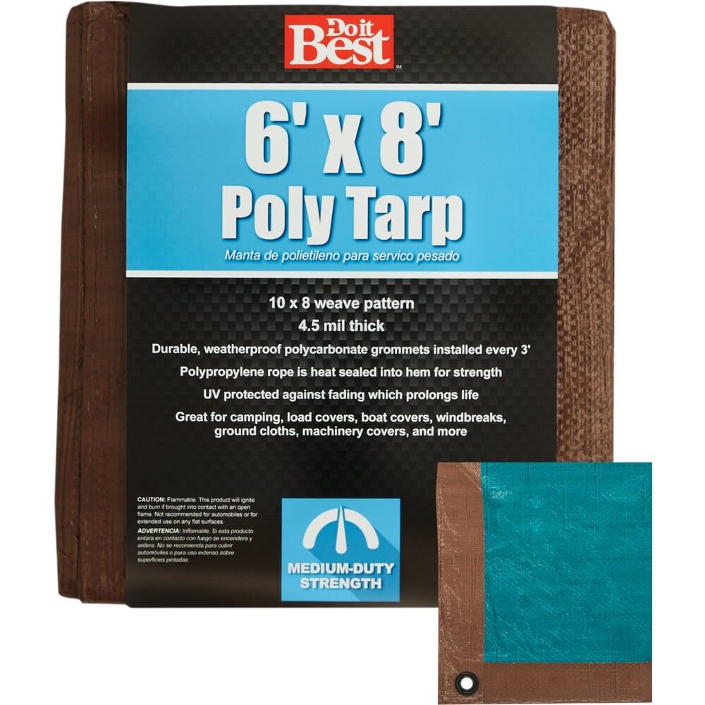 Do it Best  Poly Tarpaulin 764337 - Medium Duty Brown/Green Tarp - 6X8