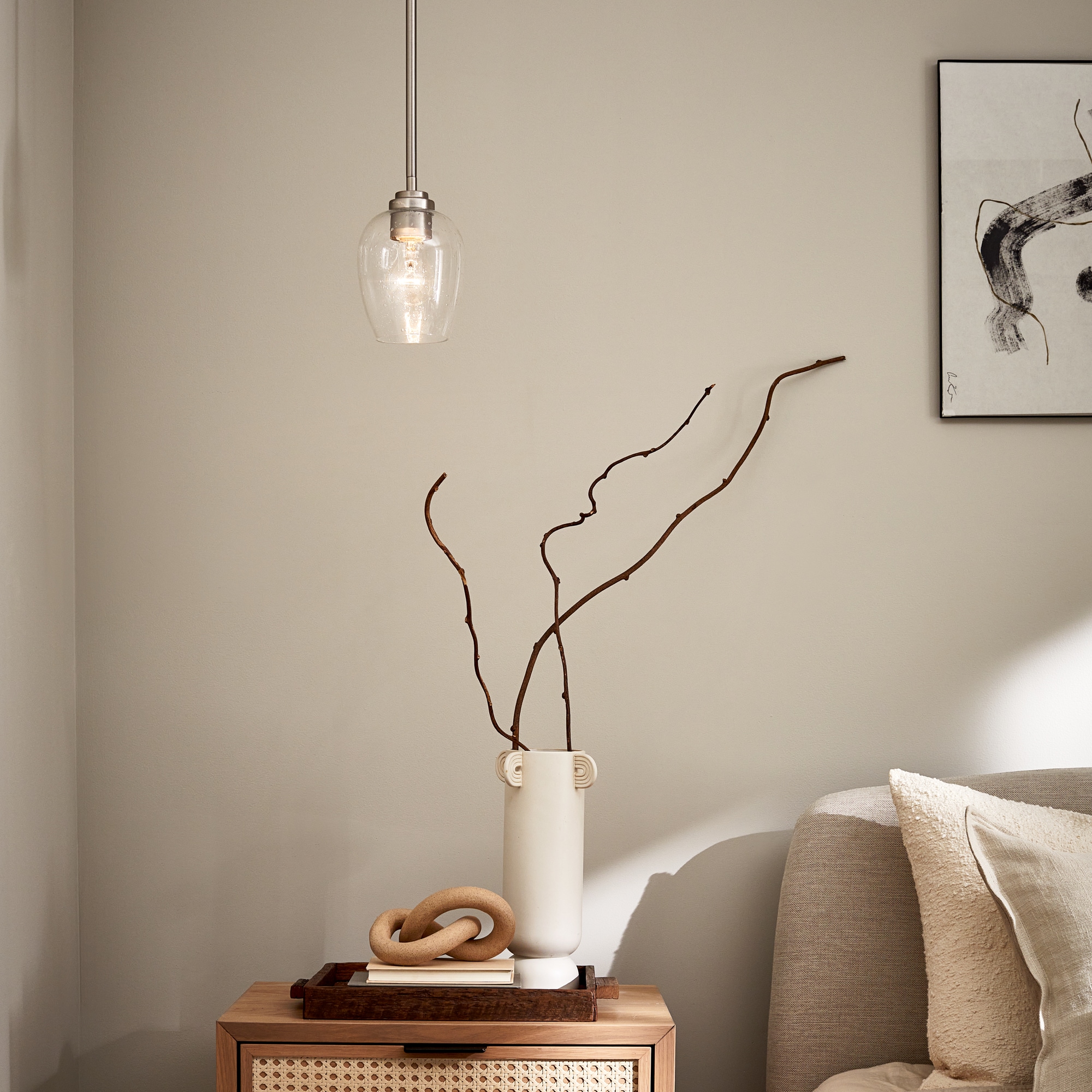 Valserrano Brushed Nickel Mini Pendant with Seeded Glass Shade