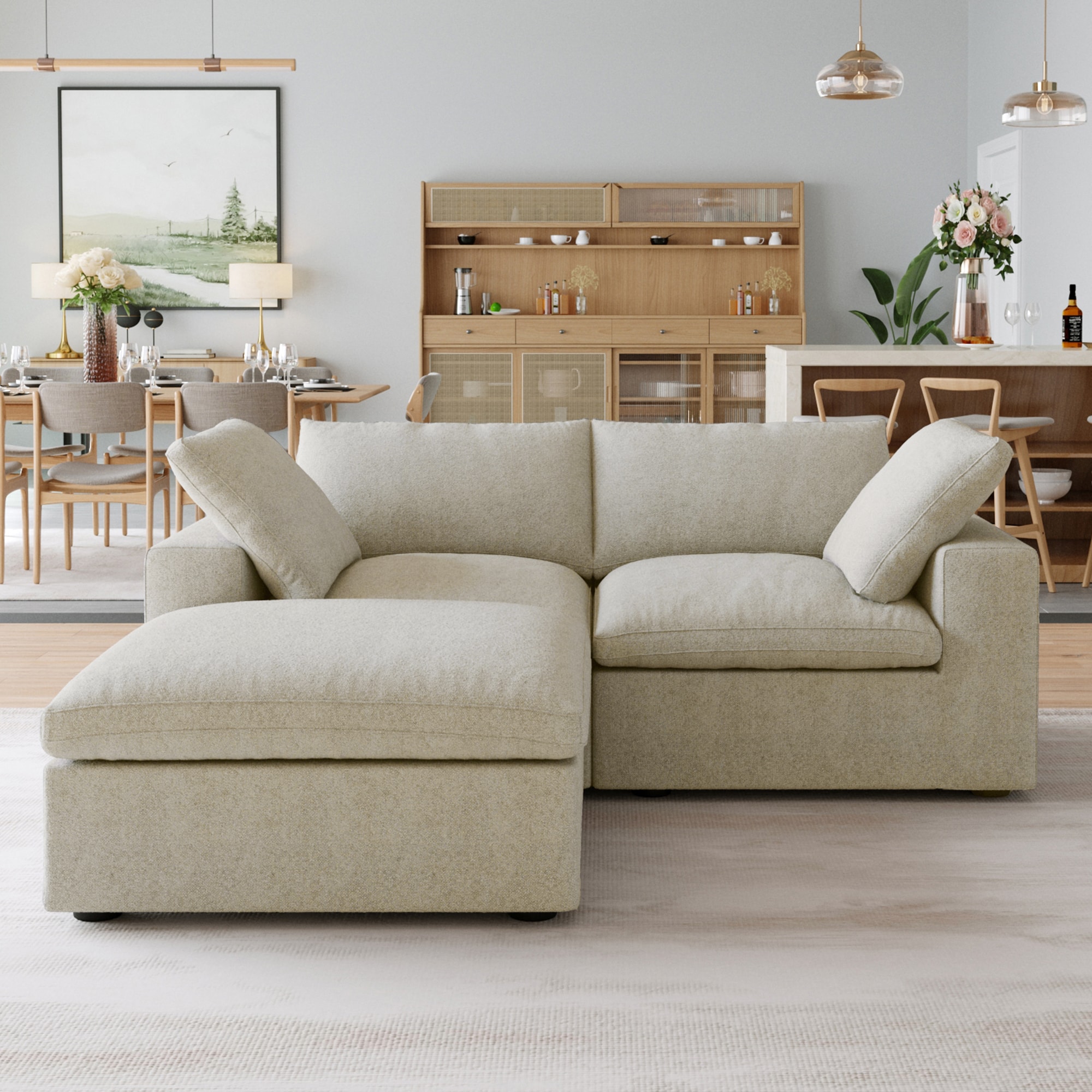 BuotiqHom DH-S2+1-121KH 78.7-in Modern Khaki Linen 2 -seater Loveseat