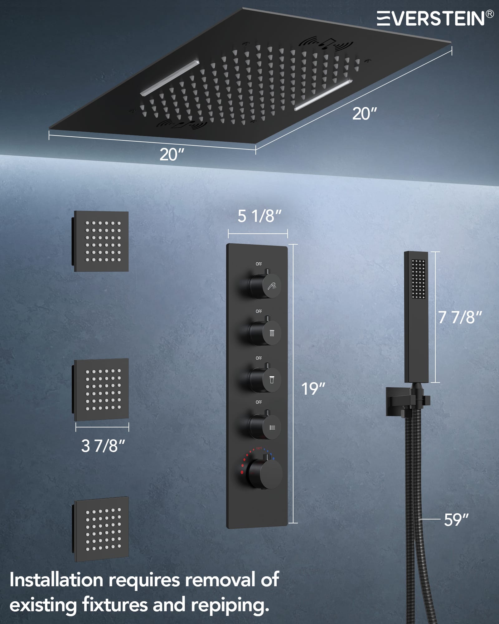 EVERSTEIN SFS-1055-BK20 Tub-Shower-Faucets - View #11