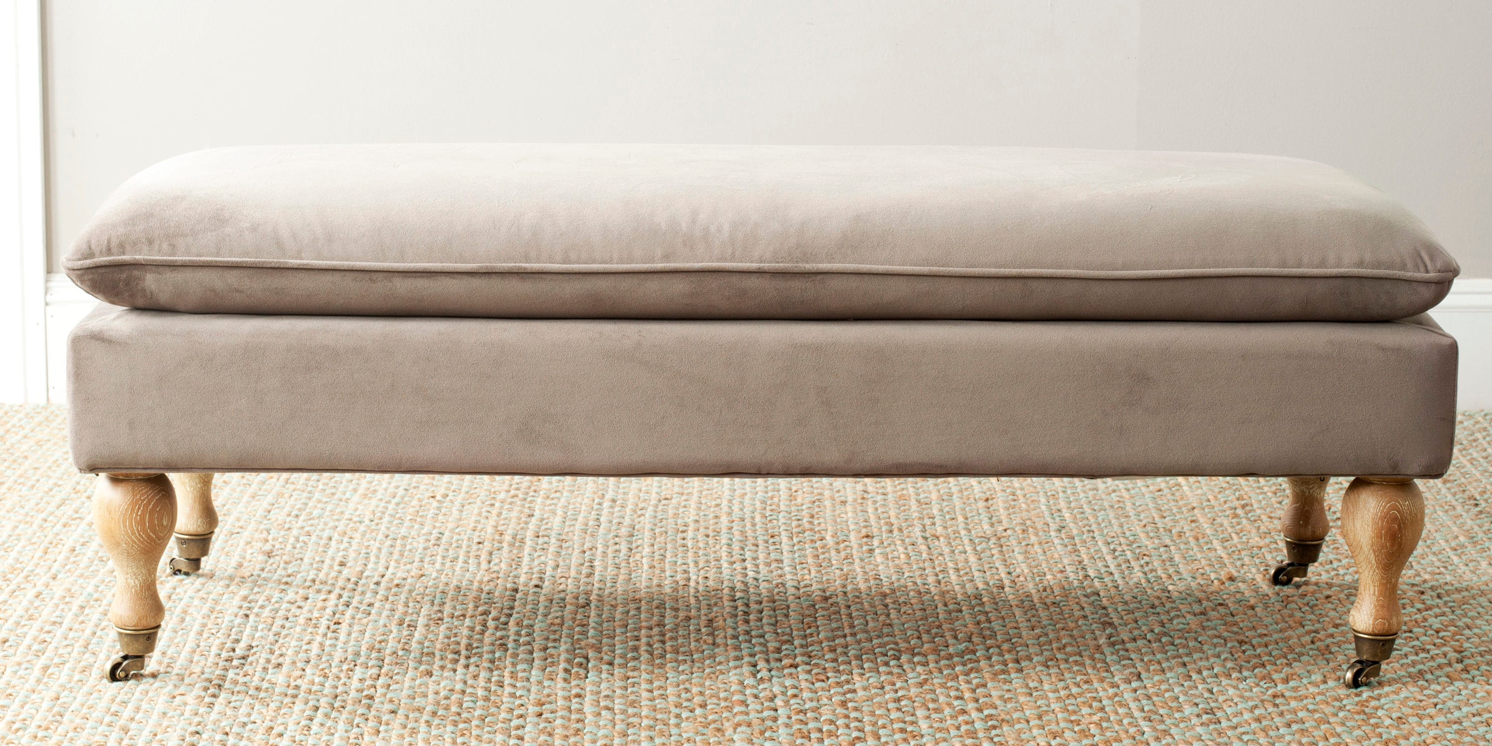 Safavieh HUD8239U Hampton Casual Mushroom Taupe/Pickled Oak Accent Bench 48.0-in x 16.0-in x 20.0-in