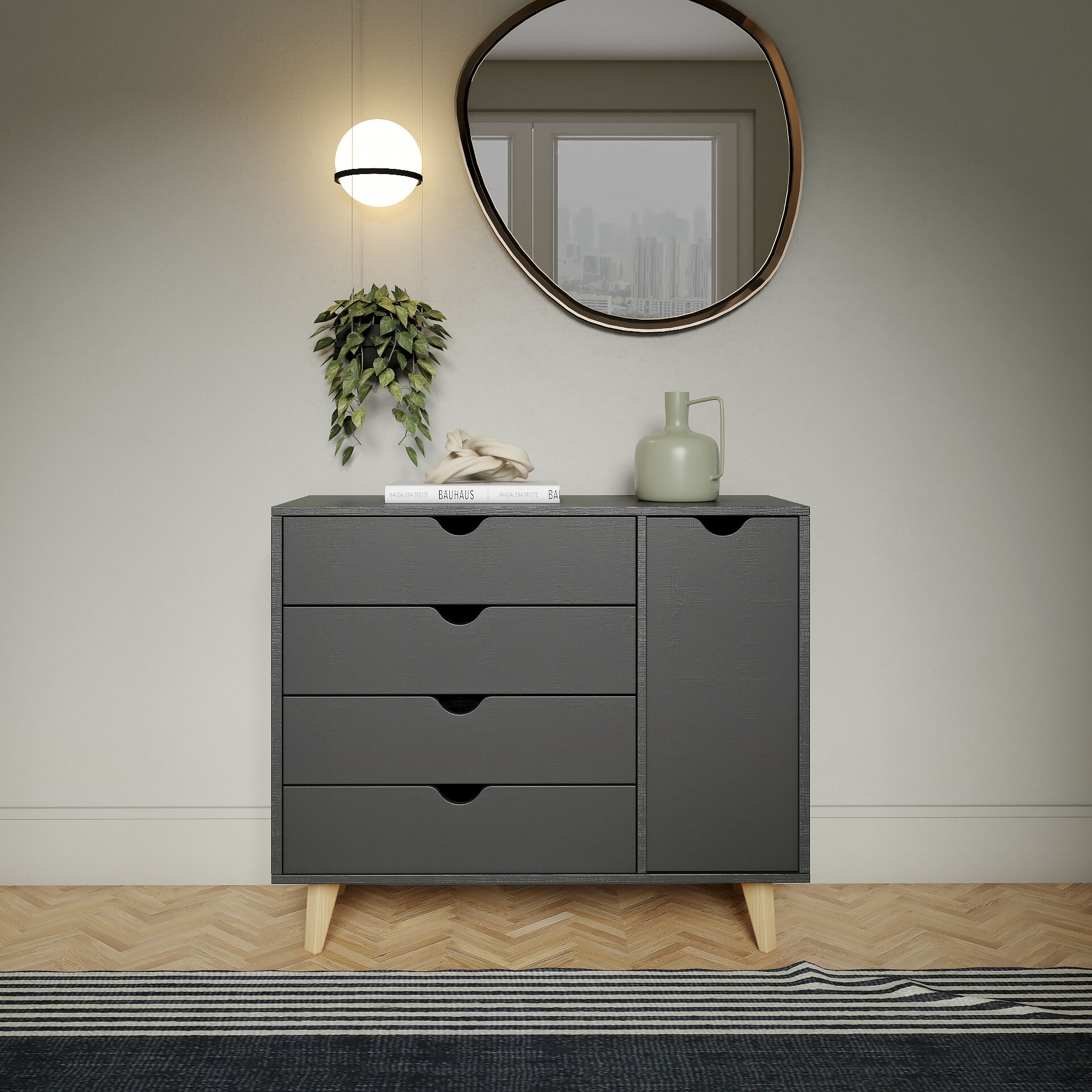 Falkk FKEX-802RUSS Black 4 -Drawer Combo dresser
