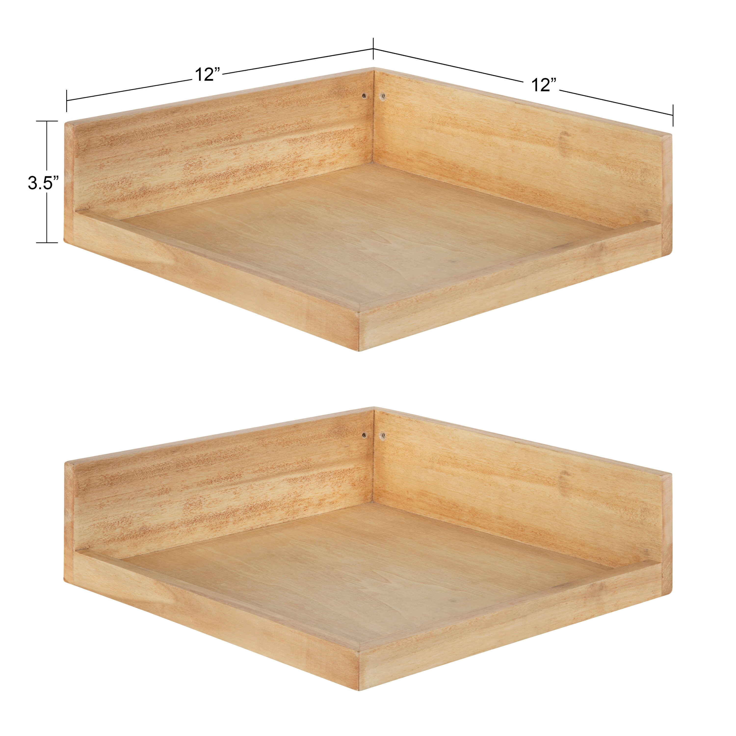 Kate and Laurel 12-in L x 12-in D x 3.5-in H Natural Wood Corner Square ...