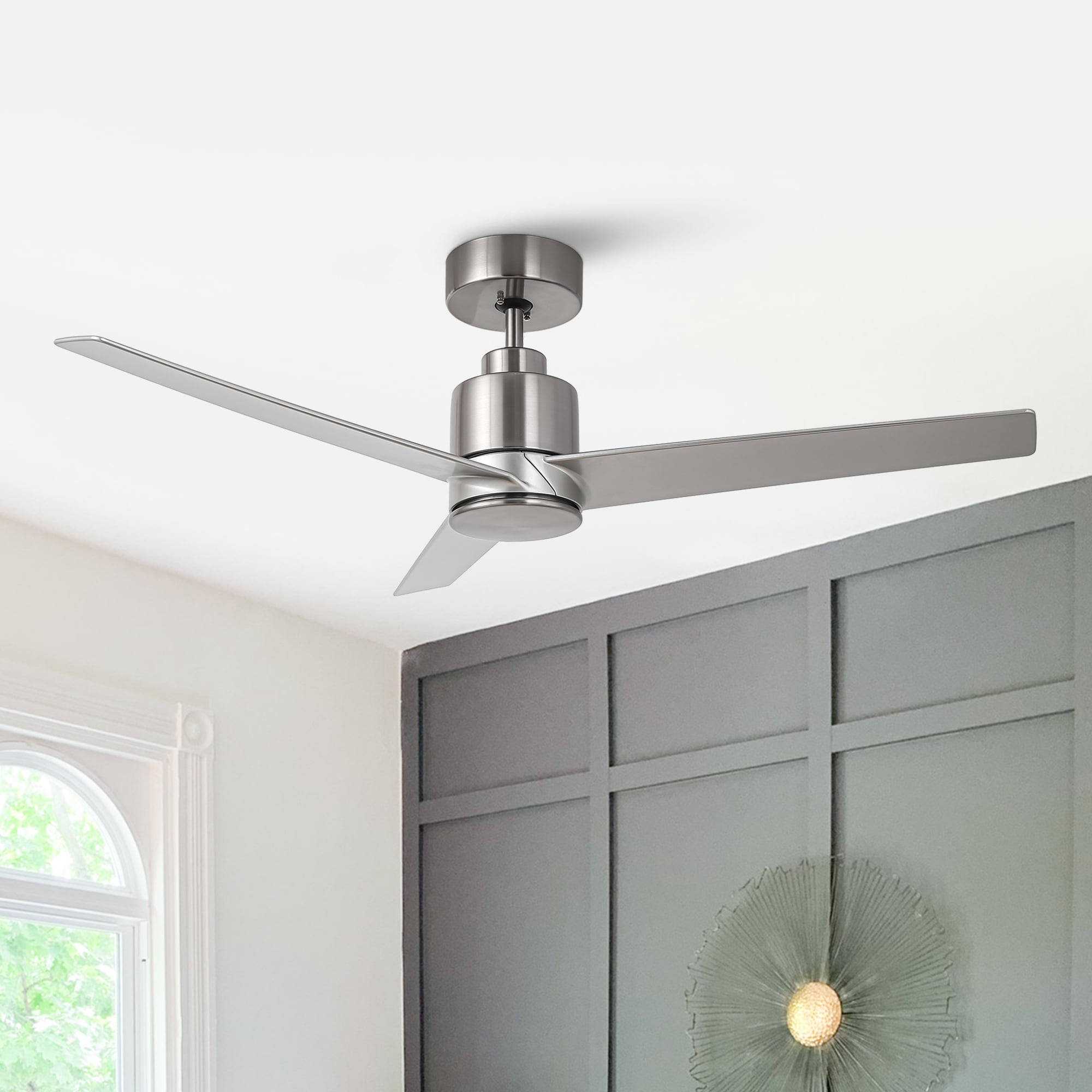 Matrix Decor CF345BS 44-in Integrated LED Brushed Steel with Brushed Steel Blades Ceiling Fan With Light - Remote Included ( 3 -Blade )