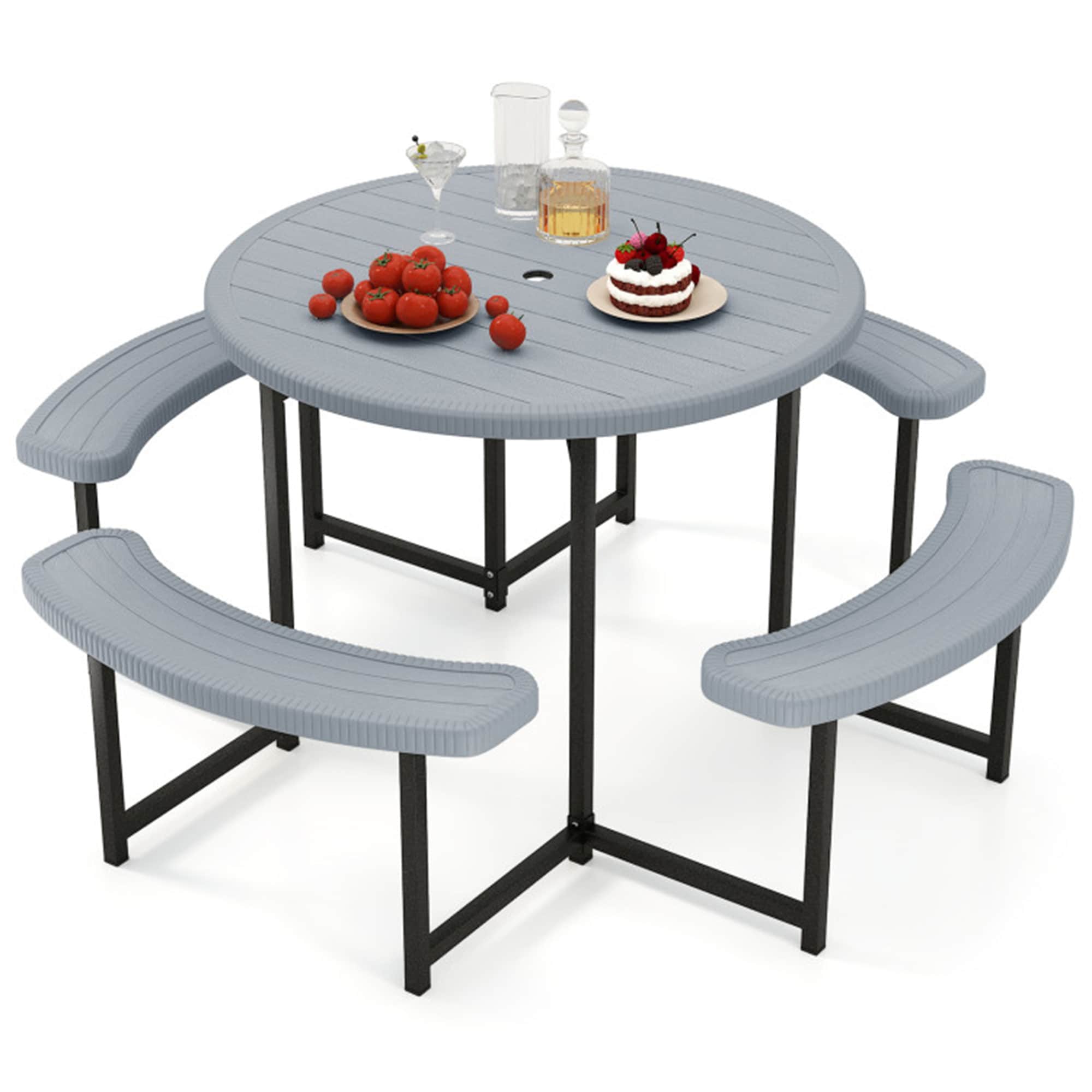 BABOOM BOM-35CF-2-CO 37-in Gray Plastic Round Picnic Table
