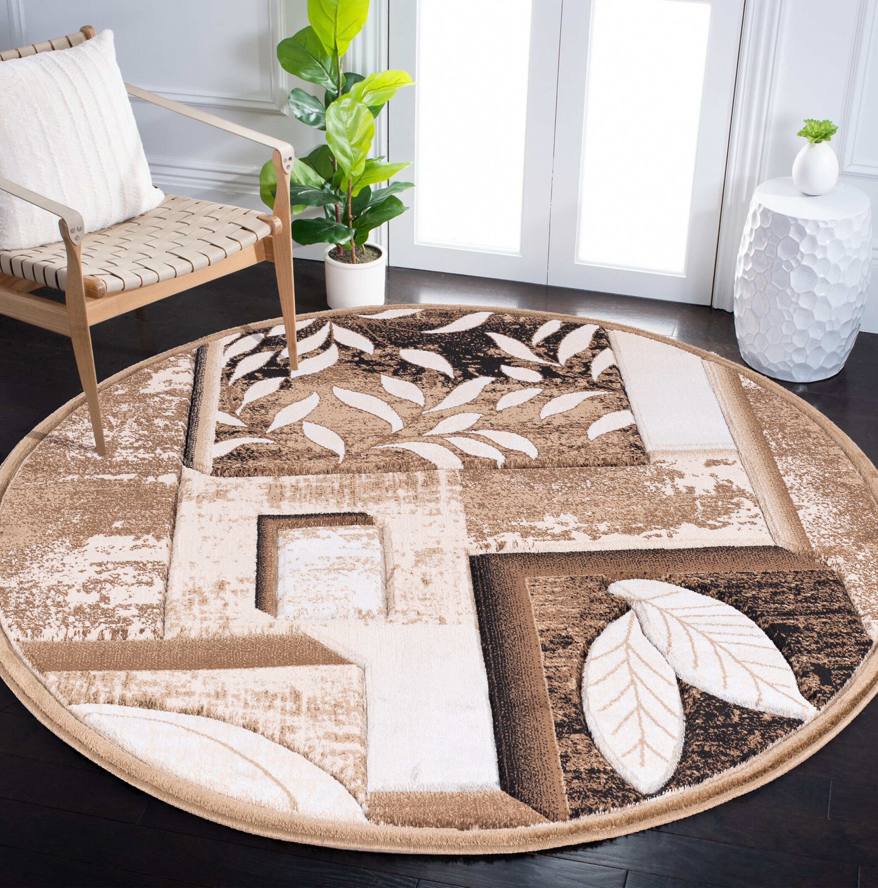 MDA Rugs GM6888 Glamour 8 x 8 (ft) Polypropylene Brown/Cream Round Indoor Abstract Area rug