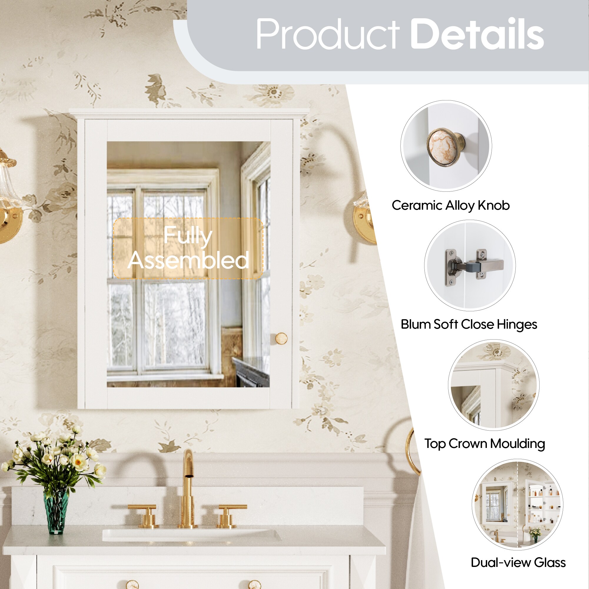 Forclover MF03ZC-WD24WT Bathroom-Medicine-Cabinets - View #2