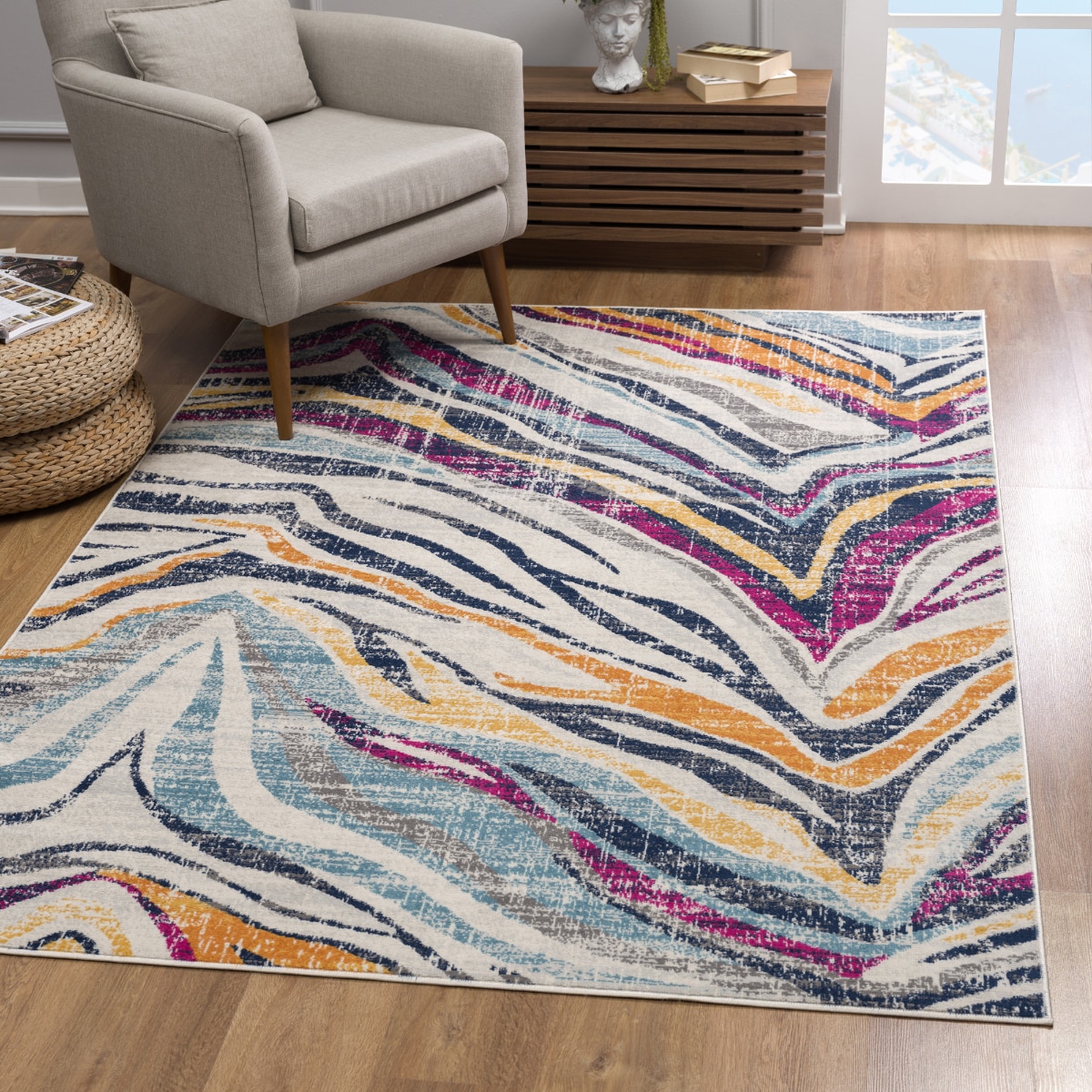 HomeRoots 7 X 10 Blue Gold Indoor Geometric Area Rug in the Rugs ...