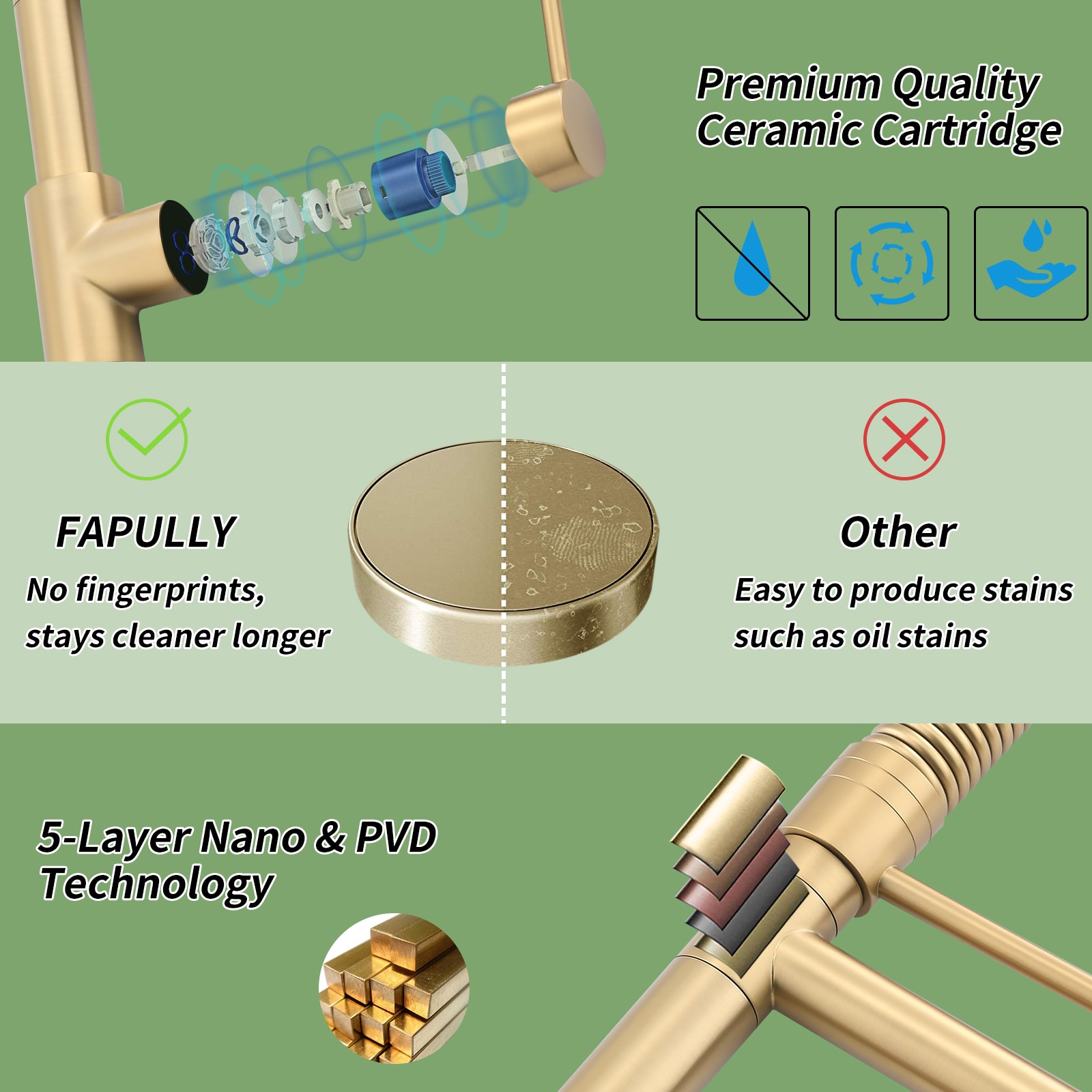 Brushed Gold High Arc Pull-Down Kitchen Faucet with LED Light