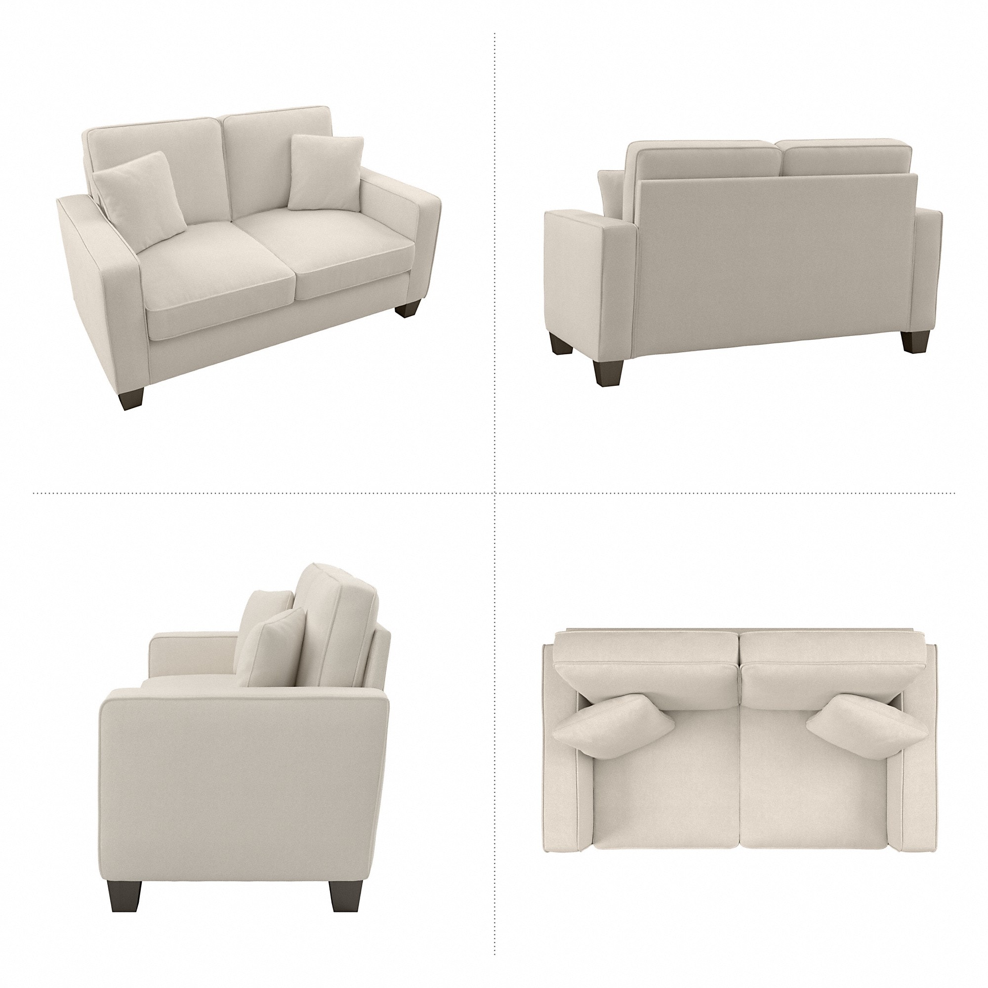 Cream Herringbone Fabric Loveseat with Track Arms and Removable Cushions