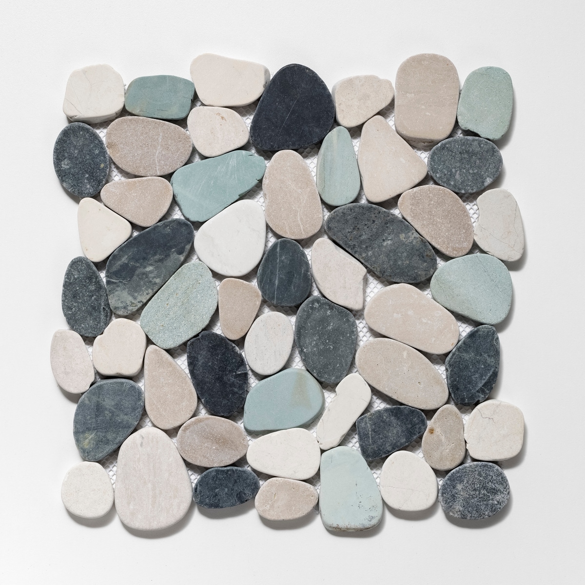 CRUZ BAY STUDIO XS3PGBT Sliced Pebble Black/Green/Tan 12-in x 12-in Honed Natural stone Stone look Pebble Mosaic Floor and Wall Tile ( 9.61-sq ft Carton