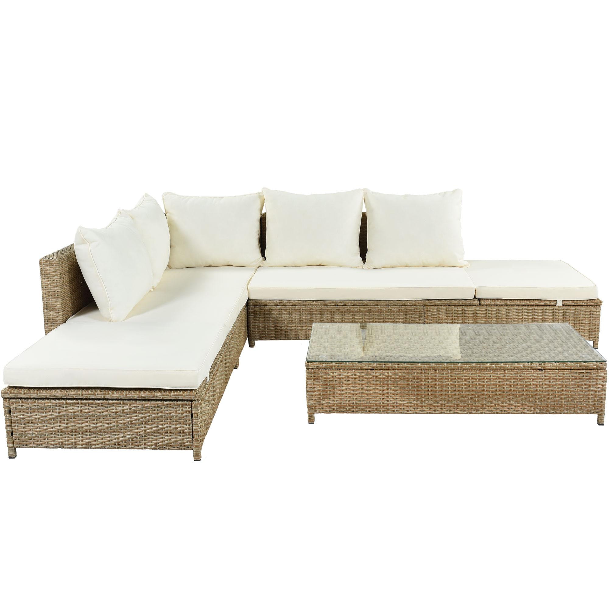 Bayfeve BFTP-211AAA 3-Piece All-Weather Rattan Patio Conversation Set with Adjustable Chaise Lounge and Tempered Glass Table