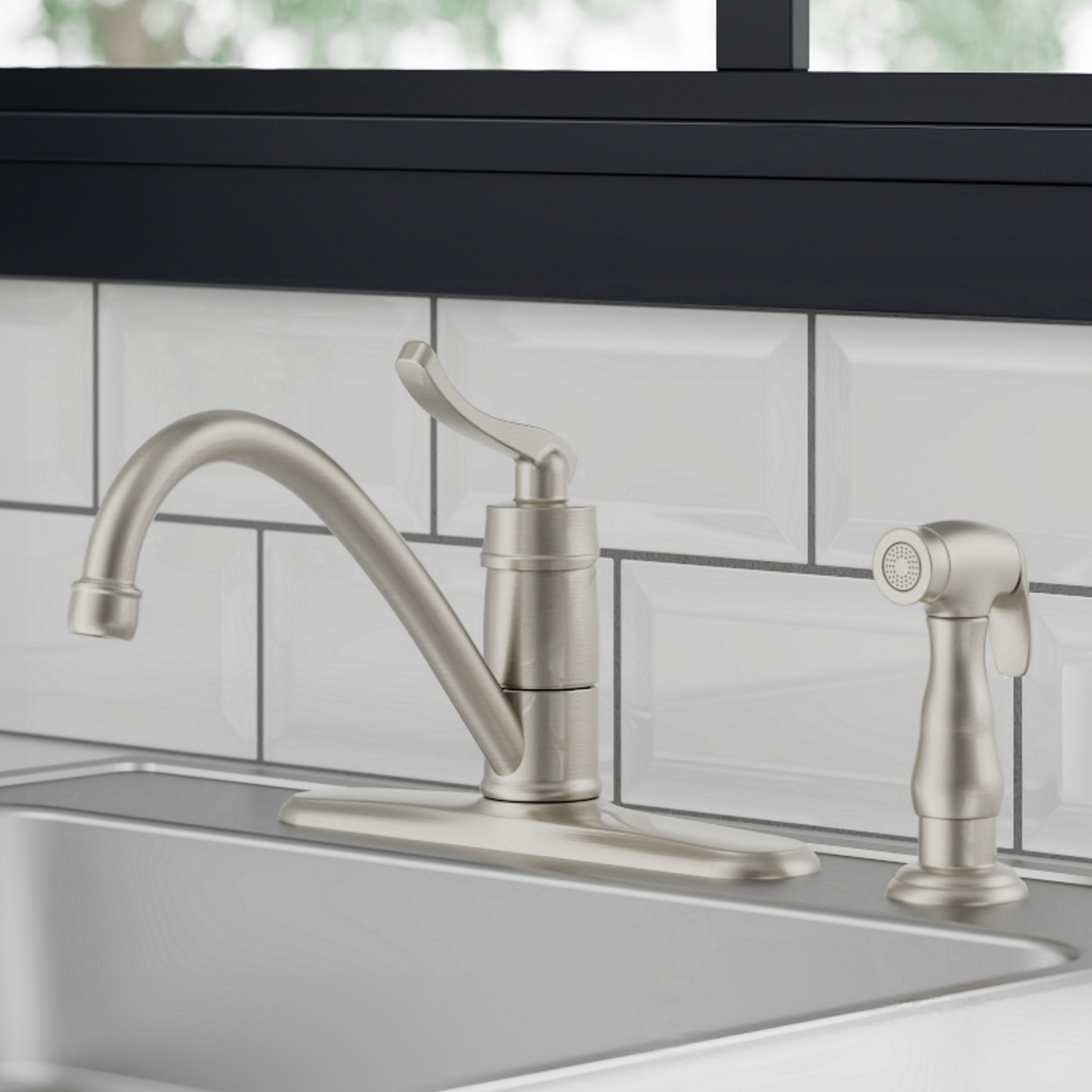 Project Source FS6A0227NP Laural Stainless Single Handle Deck-mount Kitchen Faucet ( Side Sprayer Included )