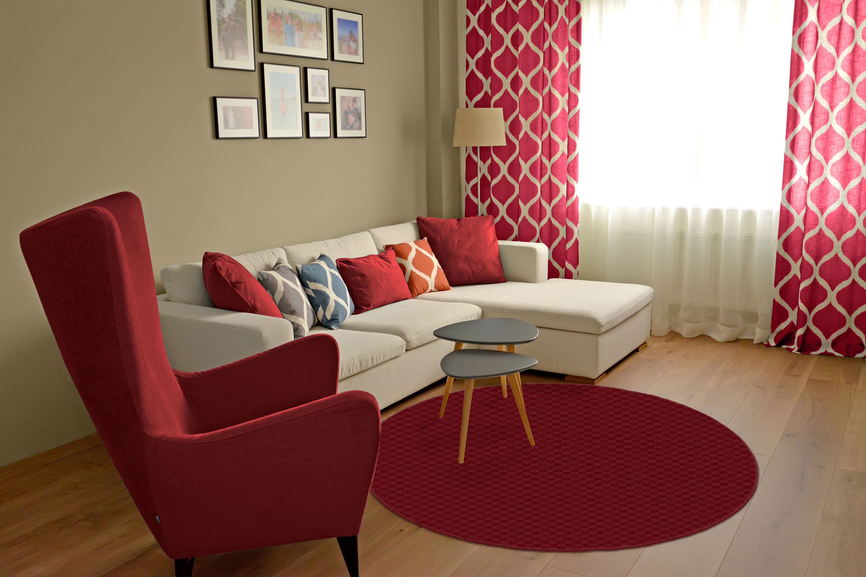 Garland Rug MA000N060R14 Medallion 5 x 5 (ft) Tufted Polypropylene Chili Red Round Indoor Stripe Lodge Area rug