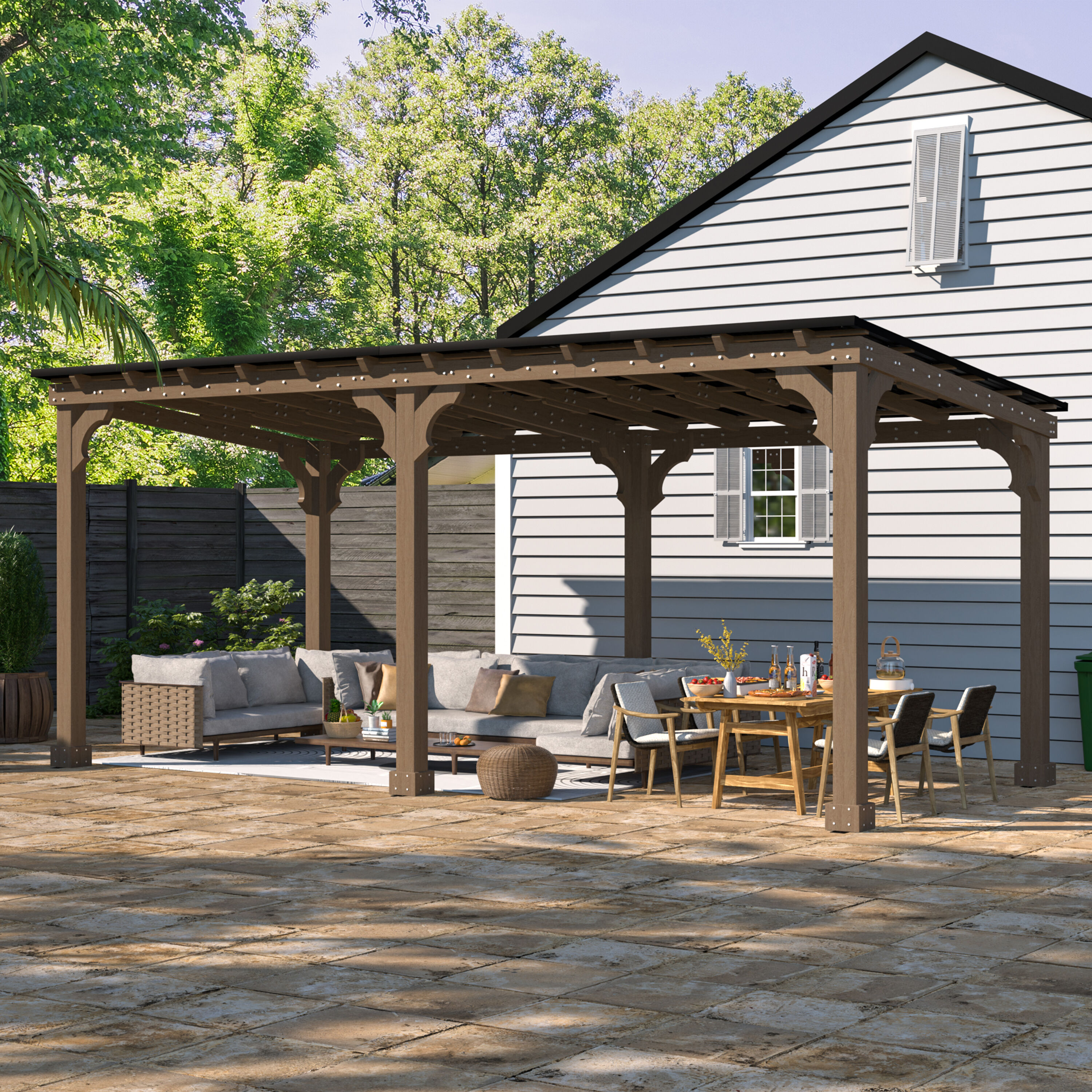 葉 Uekoo VEIKOUS 20-ft x 10-ft Grill Gazebo Brown Grill Gazebo with Hardtop
