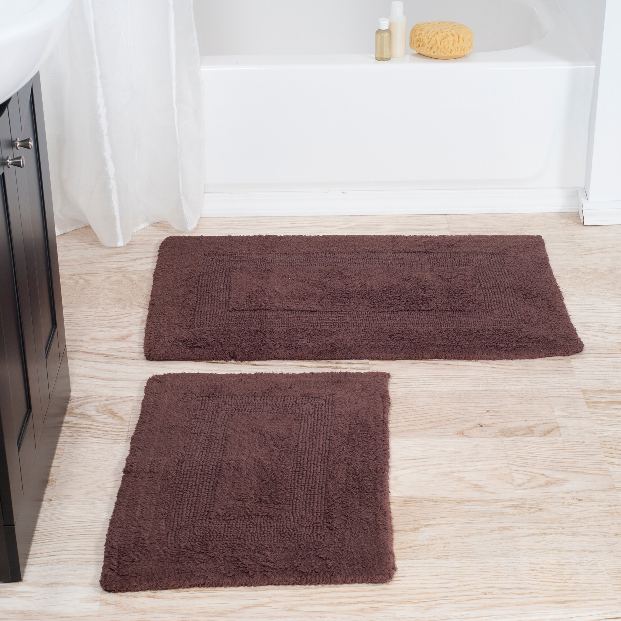 Hastings Home Bathroom Mats 22-in x 35-in Chocolate Cotton Bath