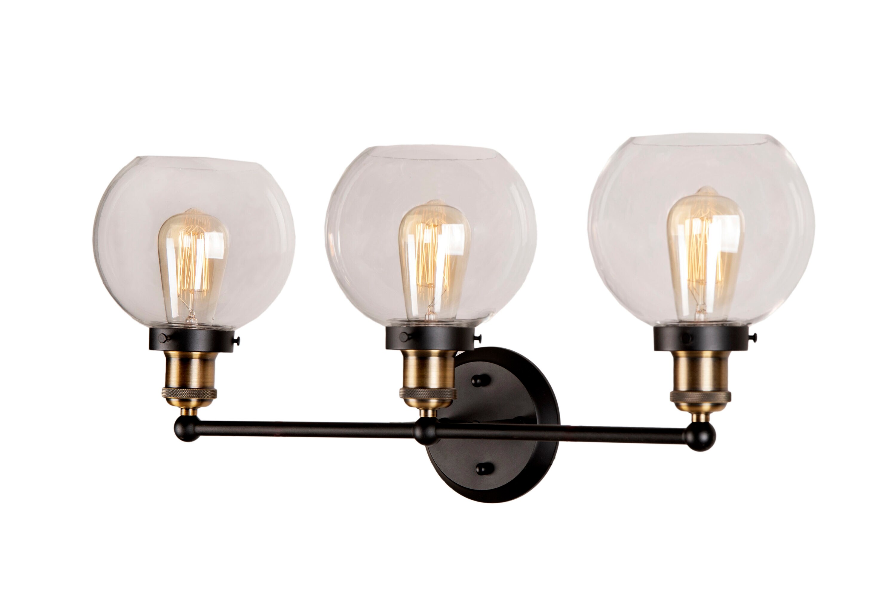 Antique Bronze 3-Light Vanity Fixture with Clear Glass Shades