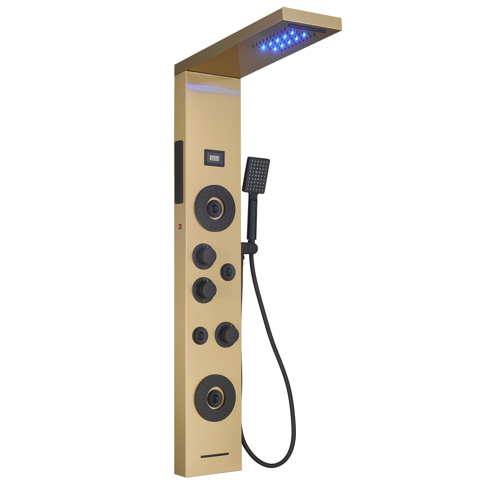 BWE YTPL09-BGK Onyx SPA All-in-One Brushed Gold 21-in Waterfall Dual Head Shower Tower System with 6-way Diverter ( Ceramic Disc Valve Included )