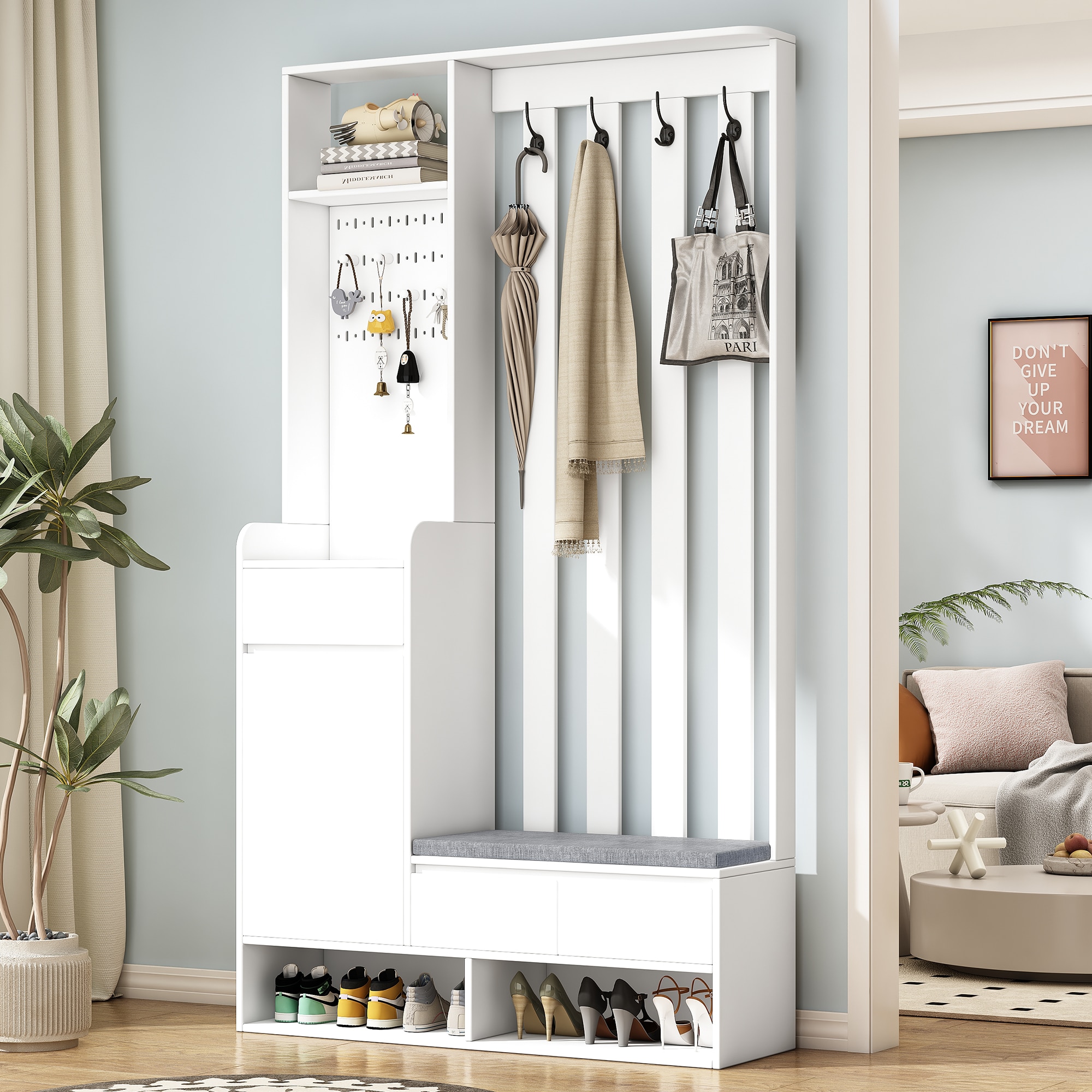 Lycvki SC-8 70.8-in H 2 Tier 6 pair White MDF Shoe cabinet